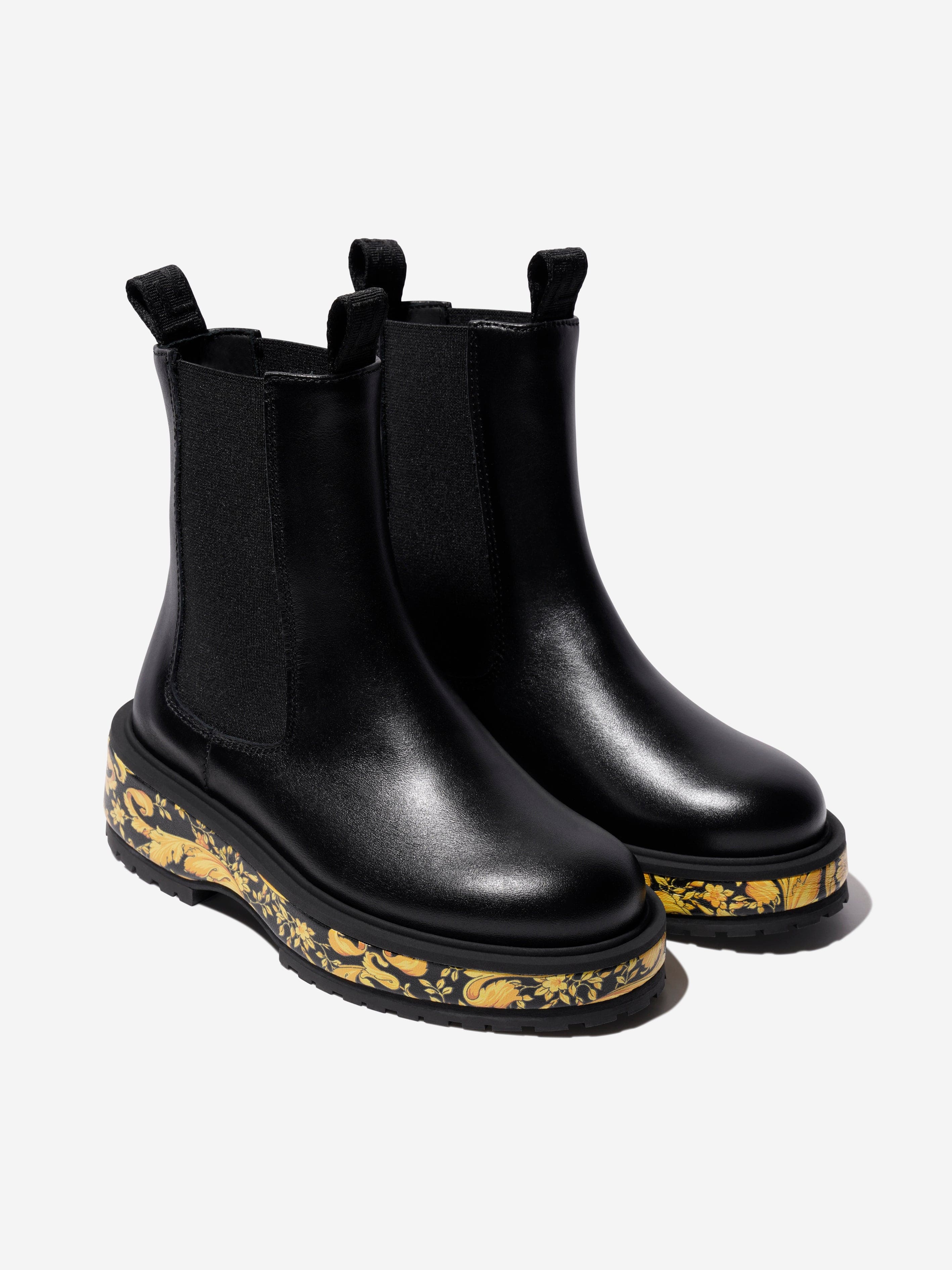 Versace Girls Leather Barocco Chelsea Boots