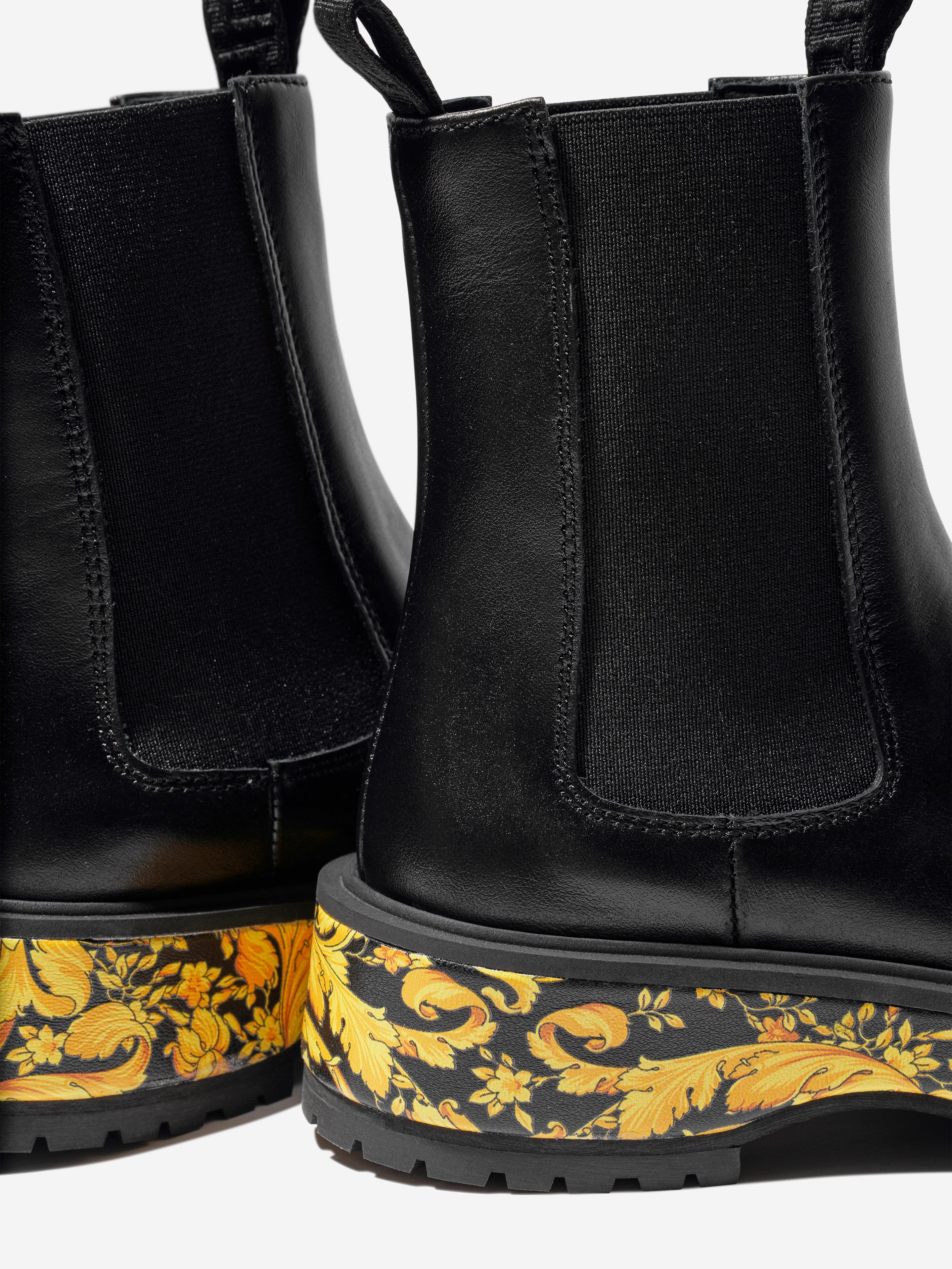 Versace Girls Leather Barocco Chelsea Boots