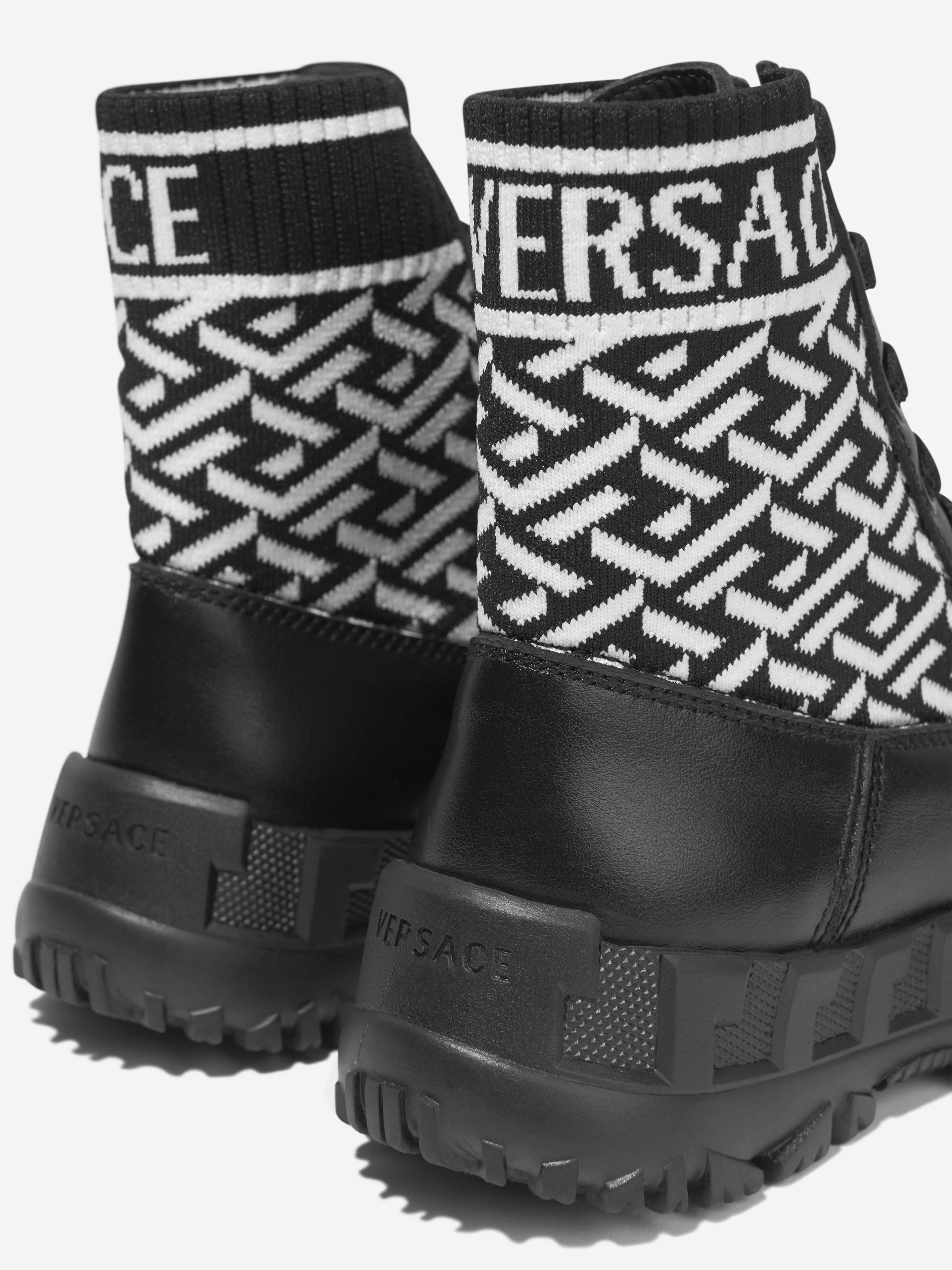 Versace Girls Leather La Greca Lace Up Boots