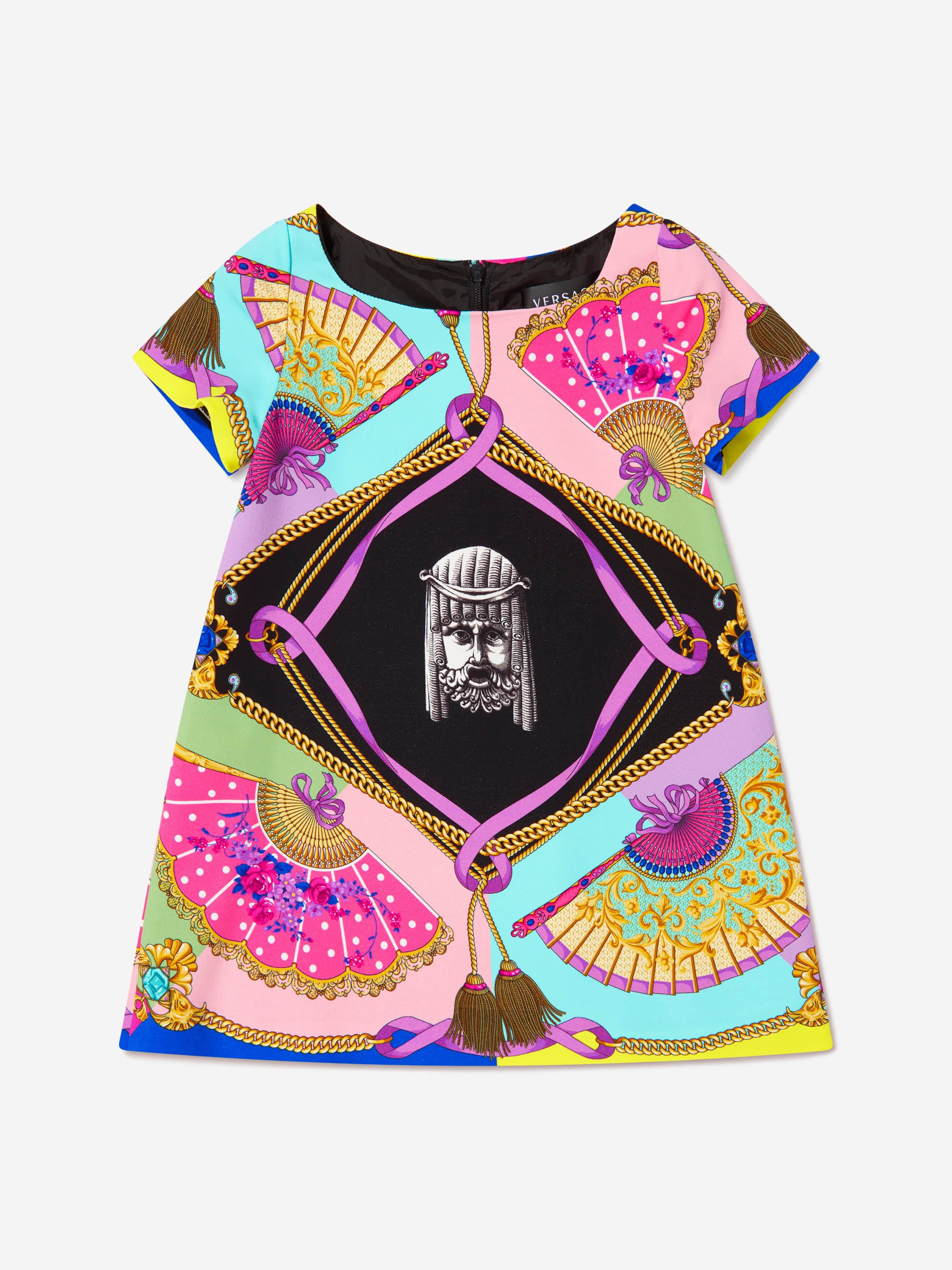 Versace Girls Fan Print Dress