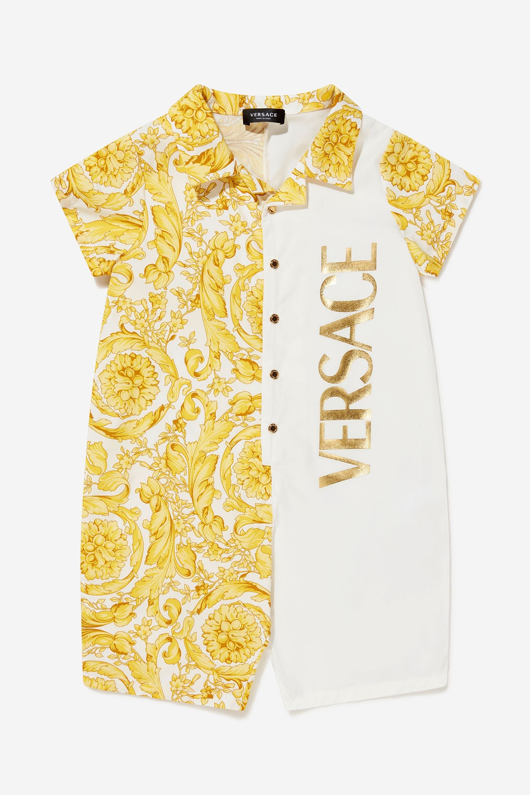 Versace Baby Barocco Polo Romper in Gold