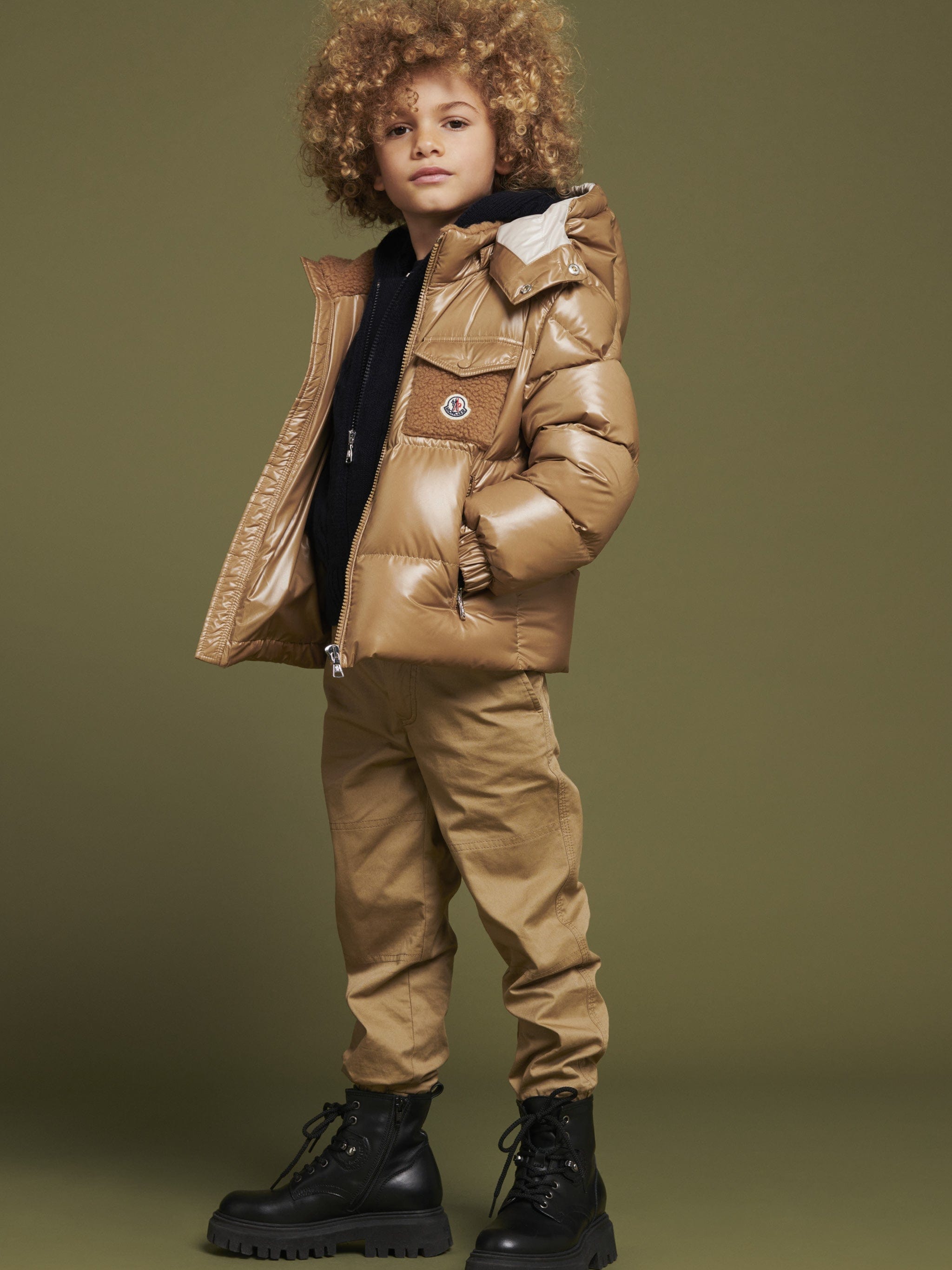 Moncler Enfant Boys Down Padded Yule Jacket in Beige