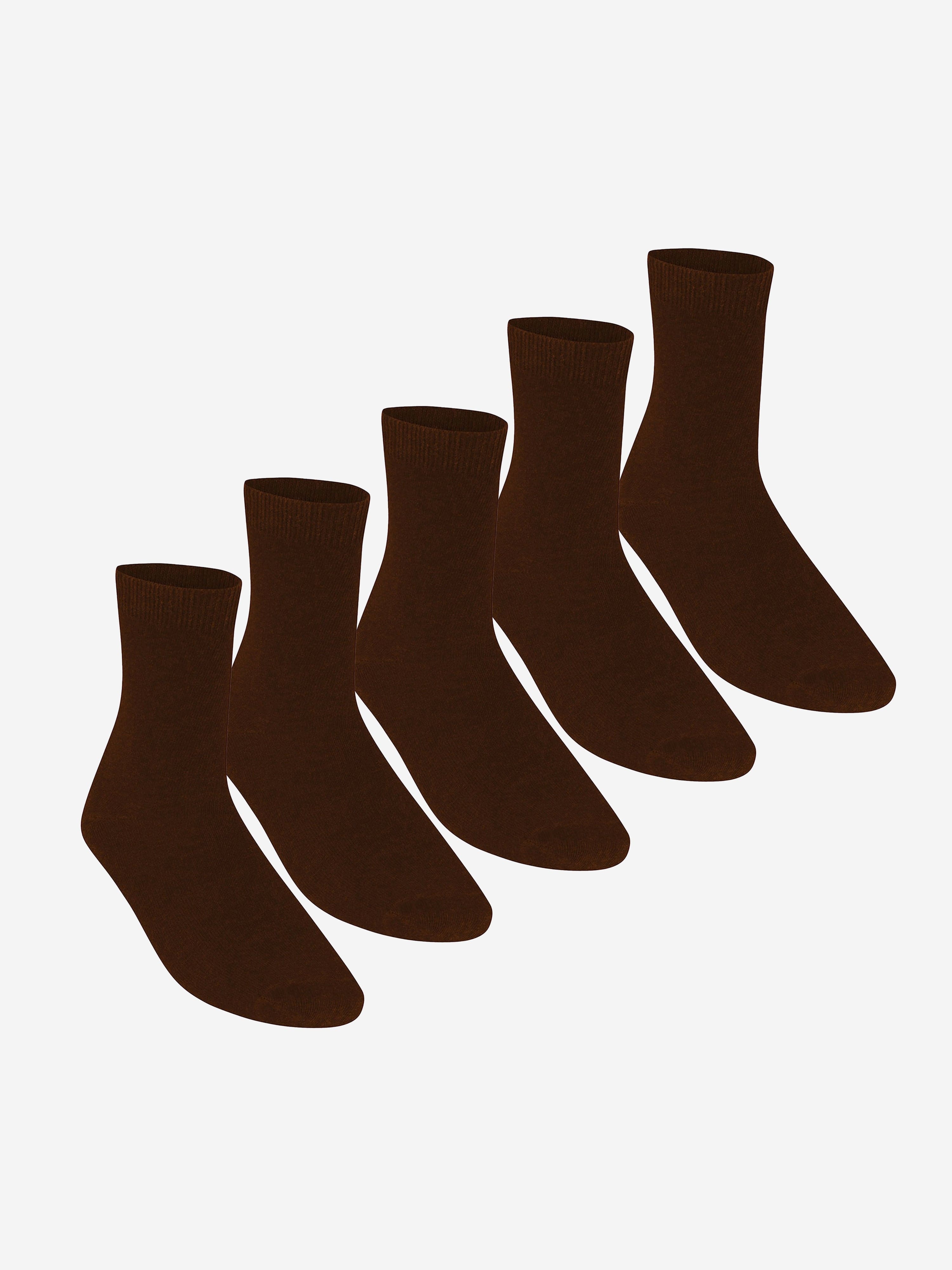 Zeco Kids School Turnover Top Socks (5 Pack) in Brown