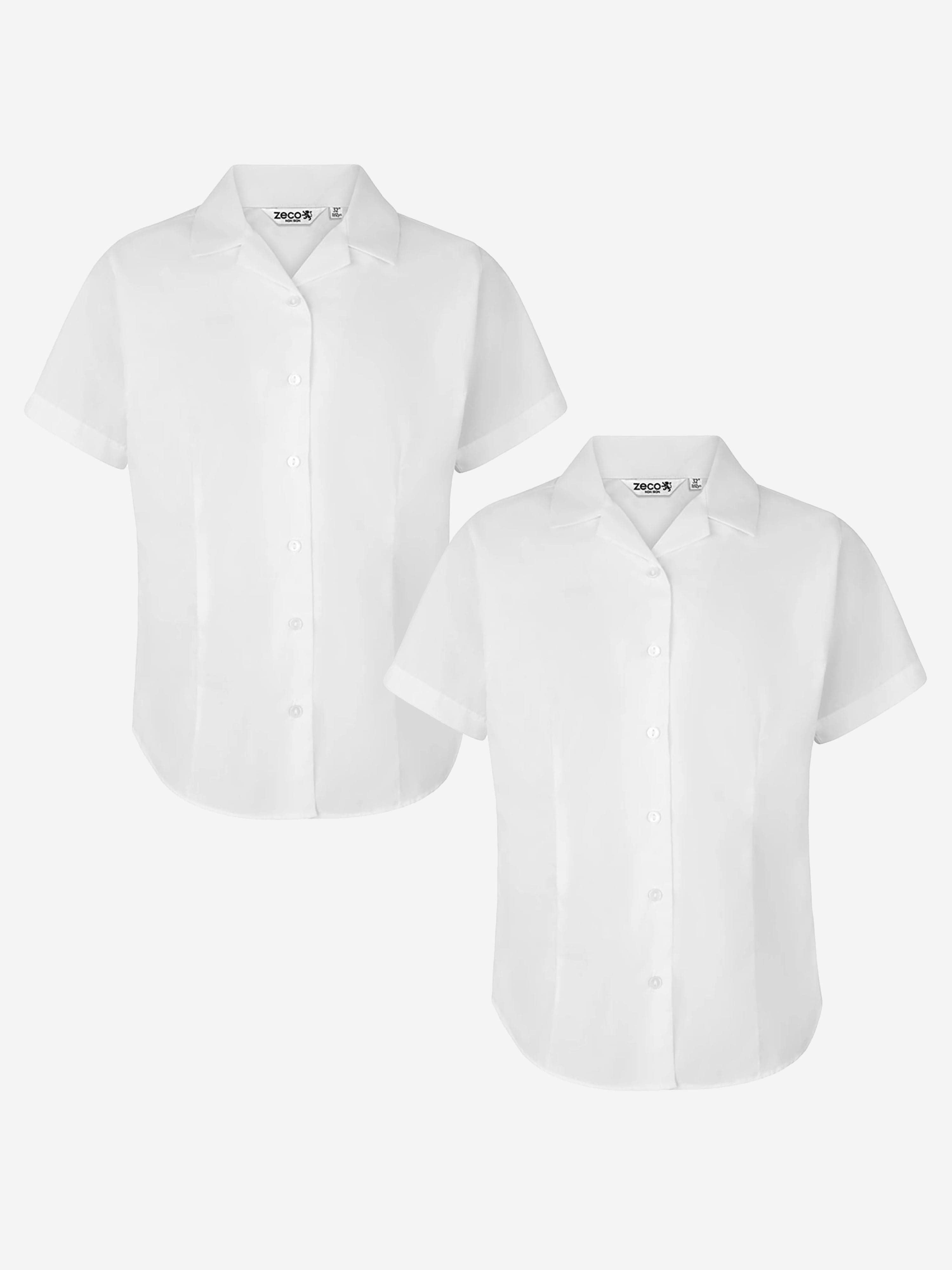 Zeco Girls School Fitted Short Sleeve Rever Collar Blouse Twin Pack in White