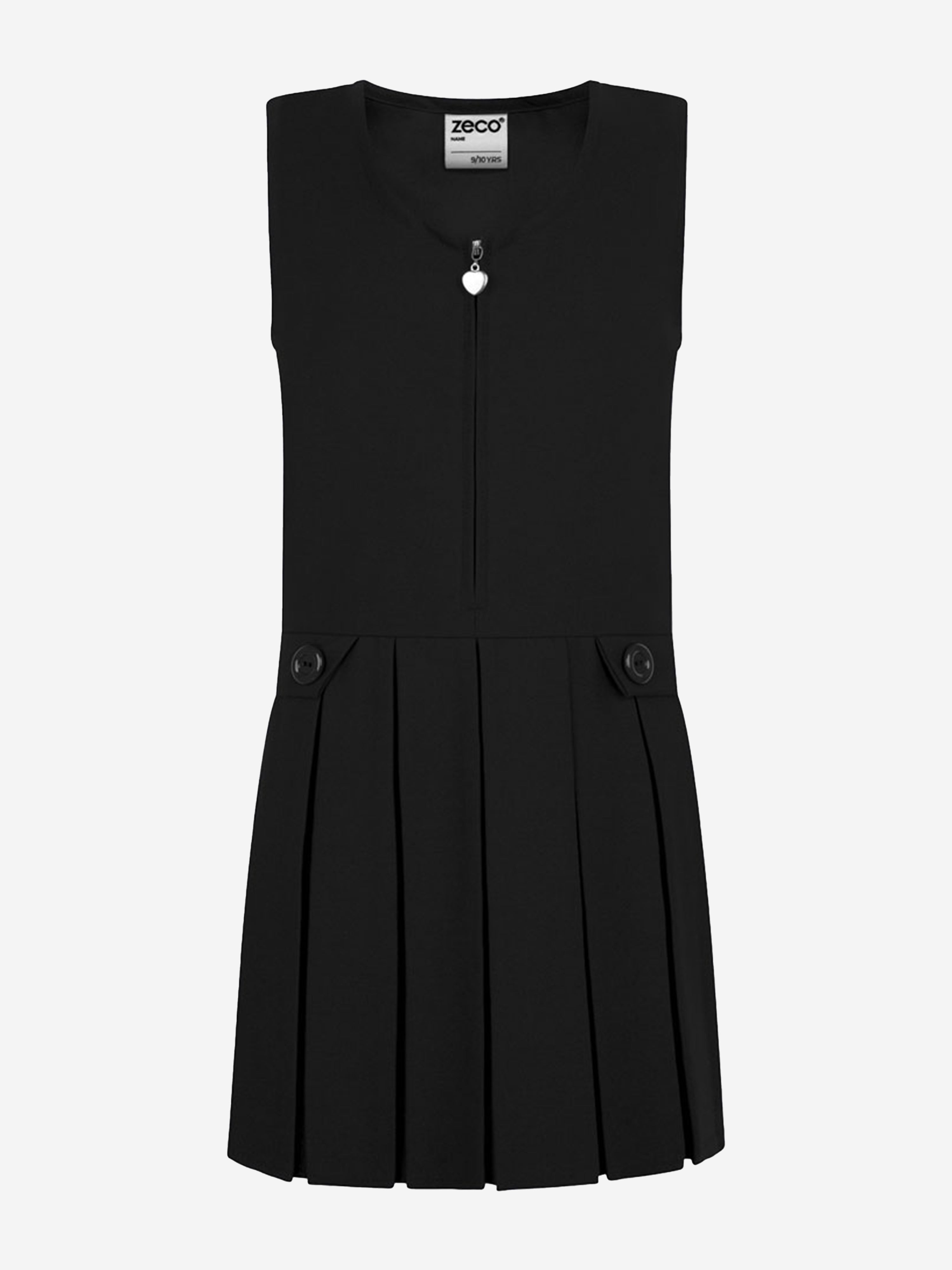 Zeco Girls School Zip Front Pinafore Dress in Black