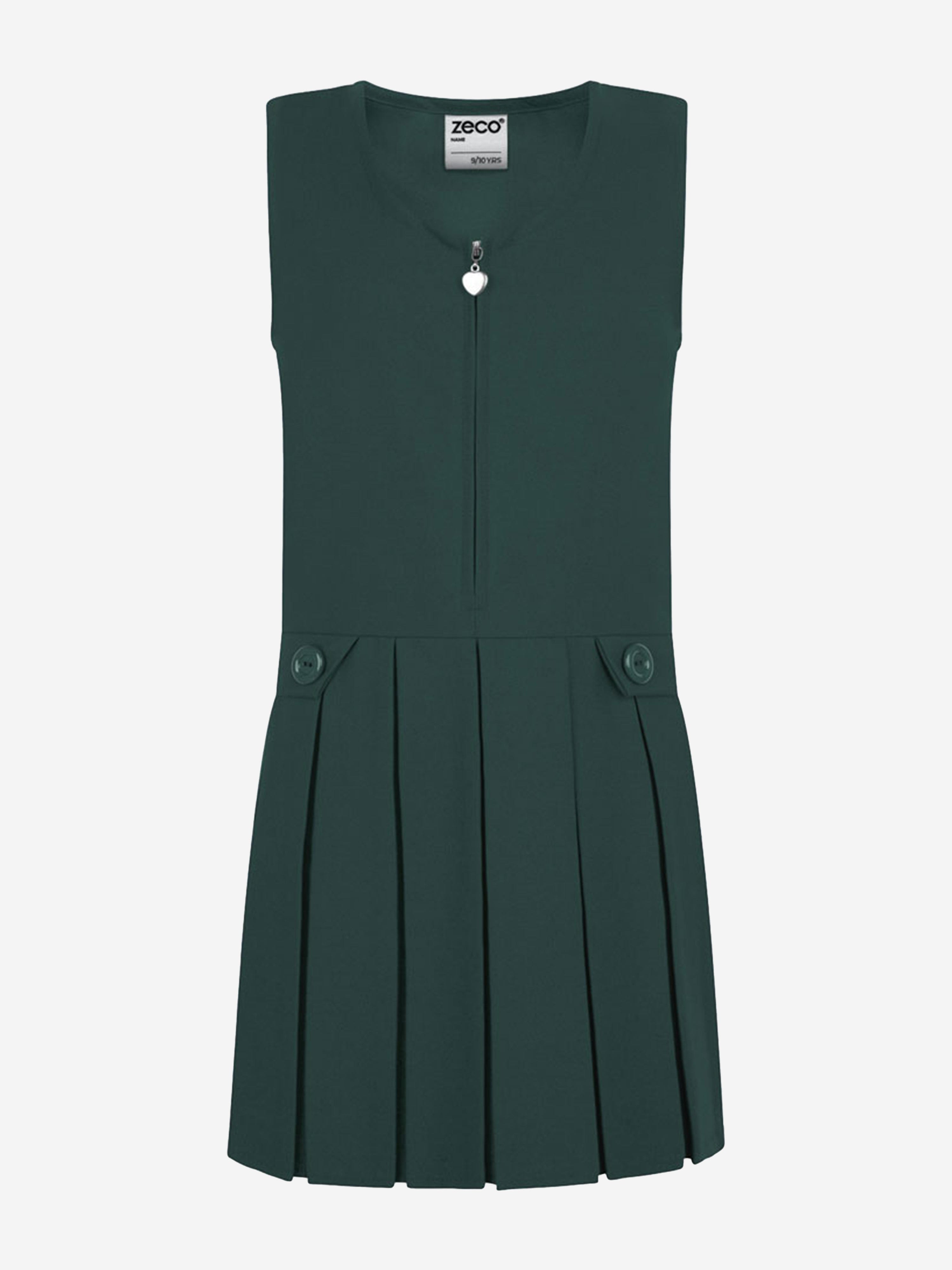 Zeco Girls School Zip Front Pinafore Dress in Green