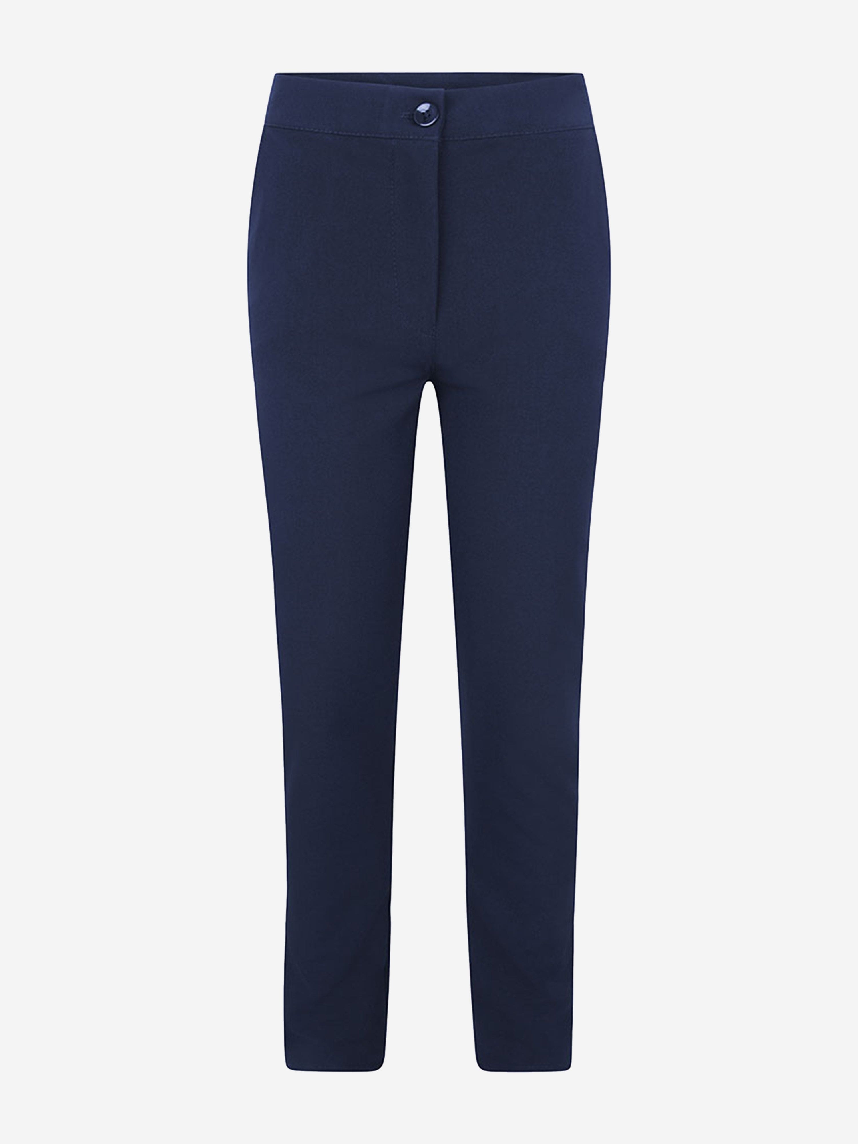 Zeco Girls School Slim Fit Trousers (Elastic Black) in Navy