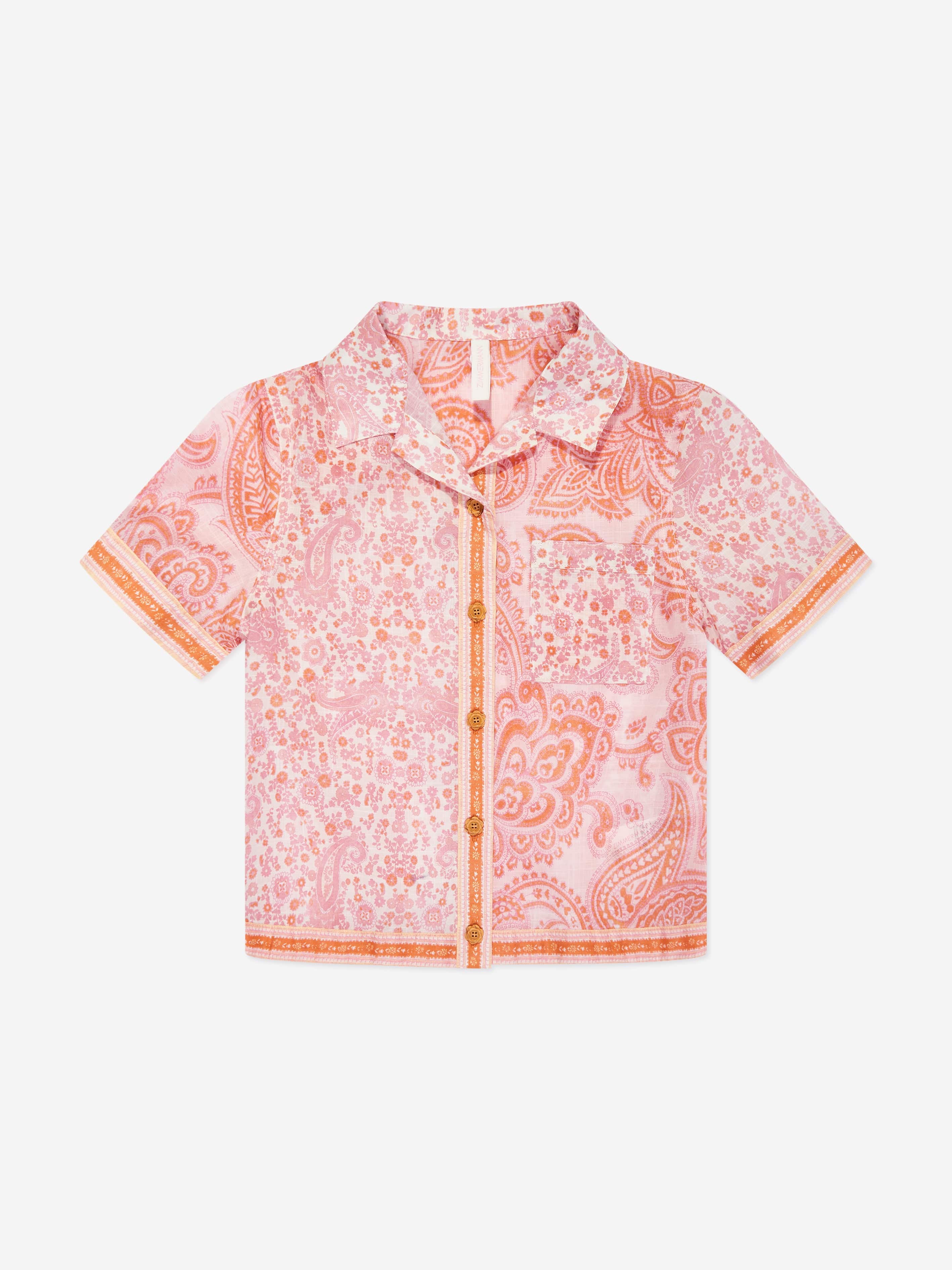 Zimmermann Girls Paisley Ottie Pocket Shirt in Pink