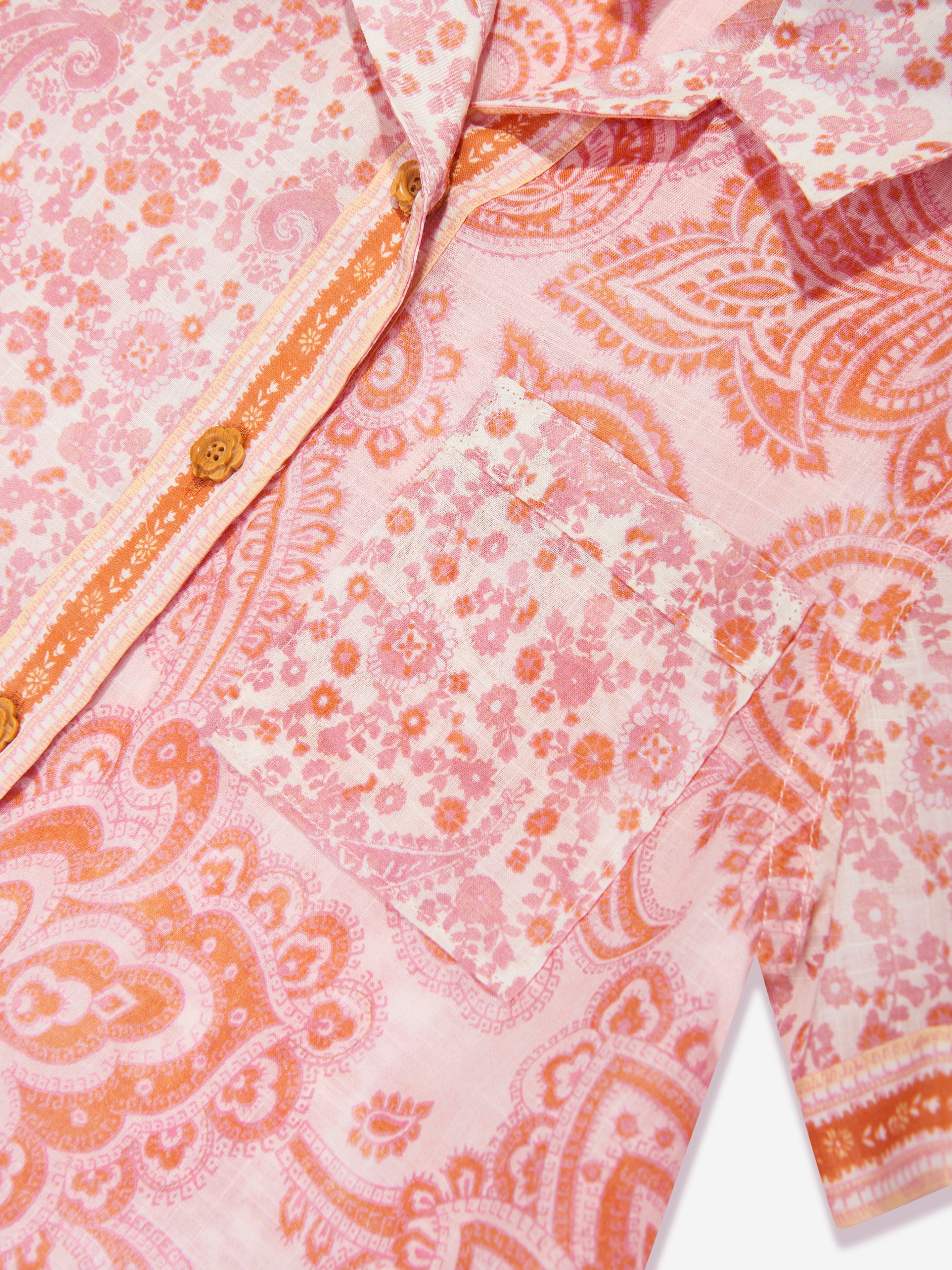 Zimmermann Girls Paisley Ottie Pocket Shirt in Pink