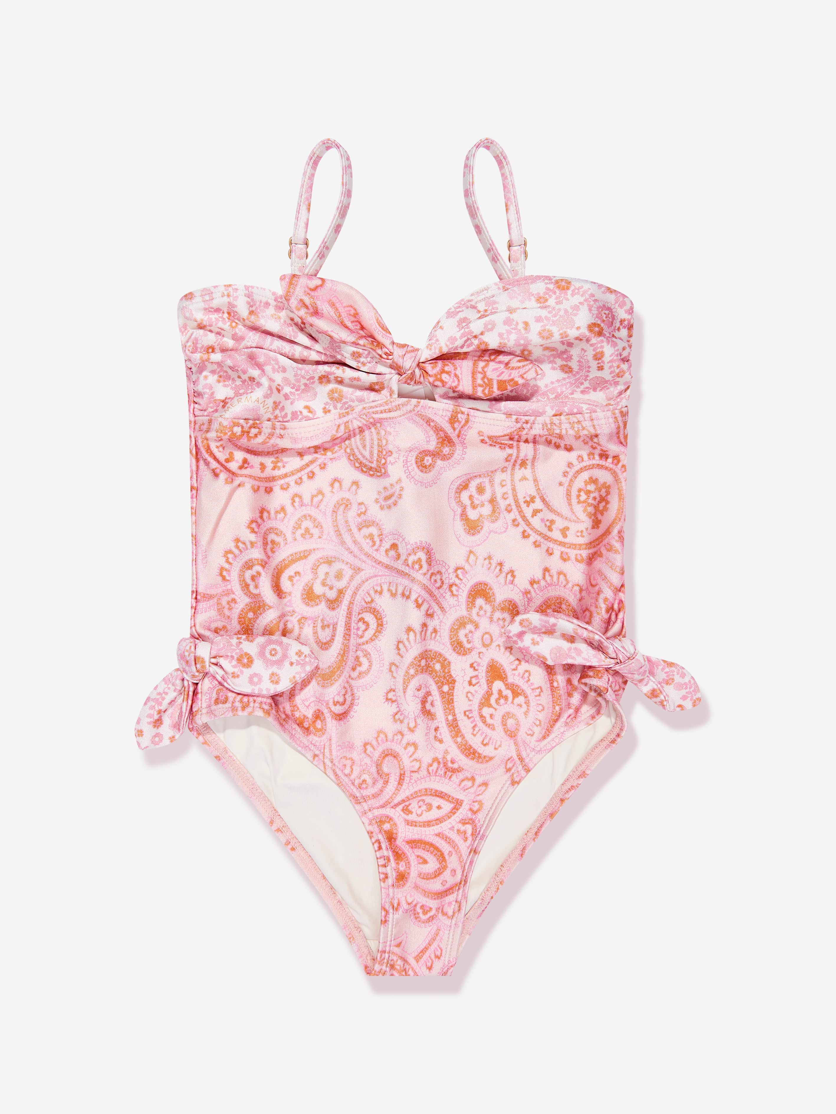 Zimmermann Girls Paisley Ottie Tie Front Swimsuit in Pink