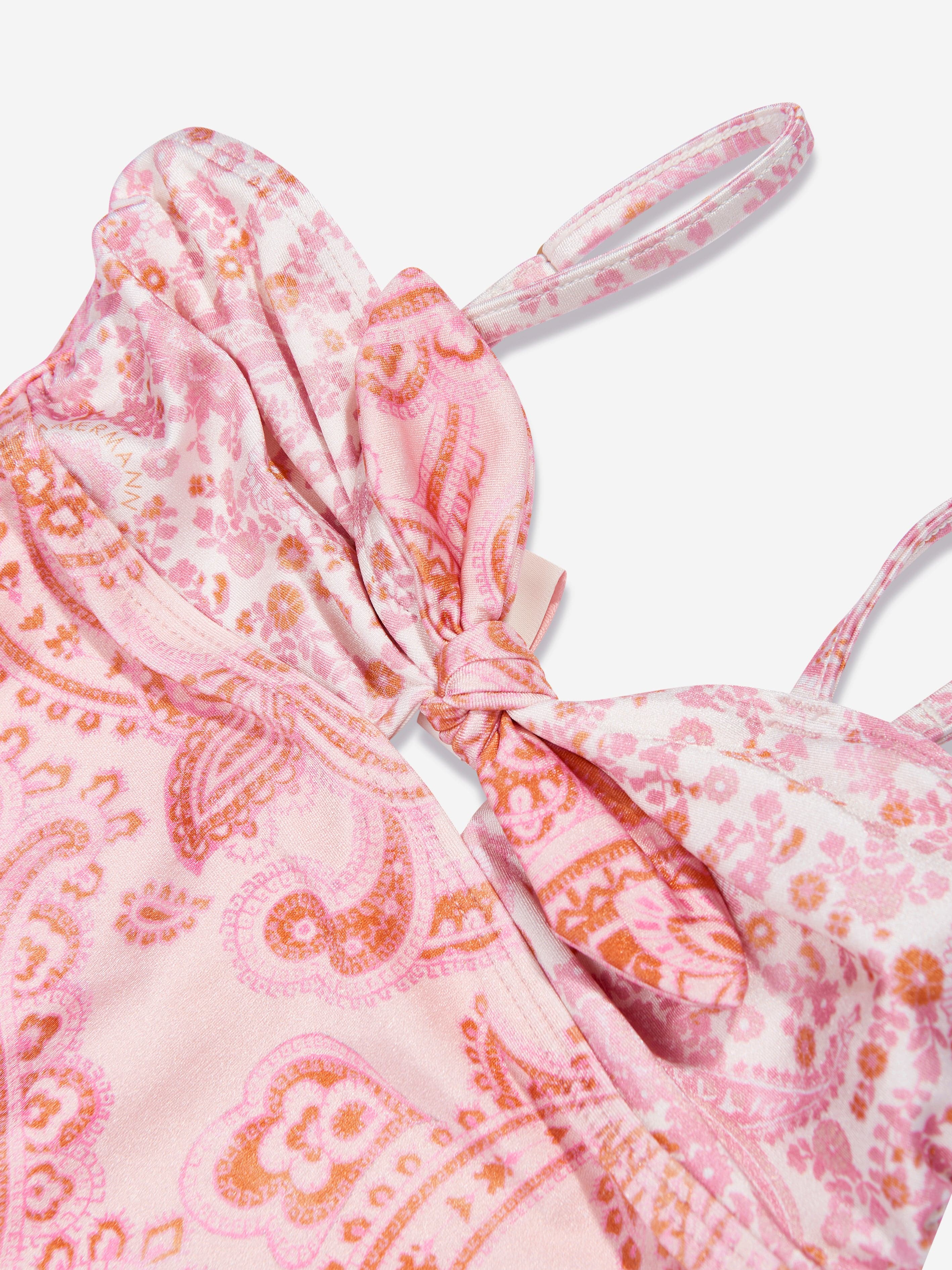 Zimmermann Girls Paisley Ottie Tie Front Swimsuit in Pink