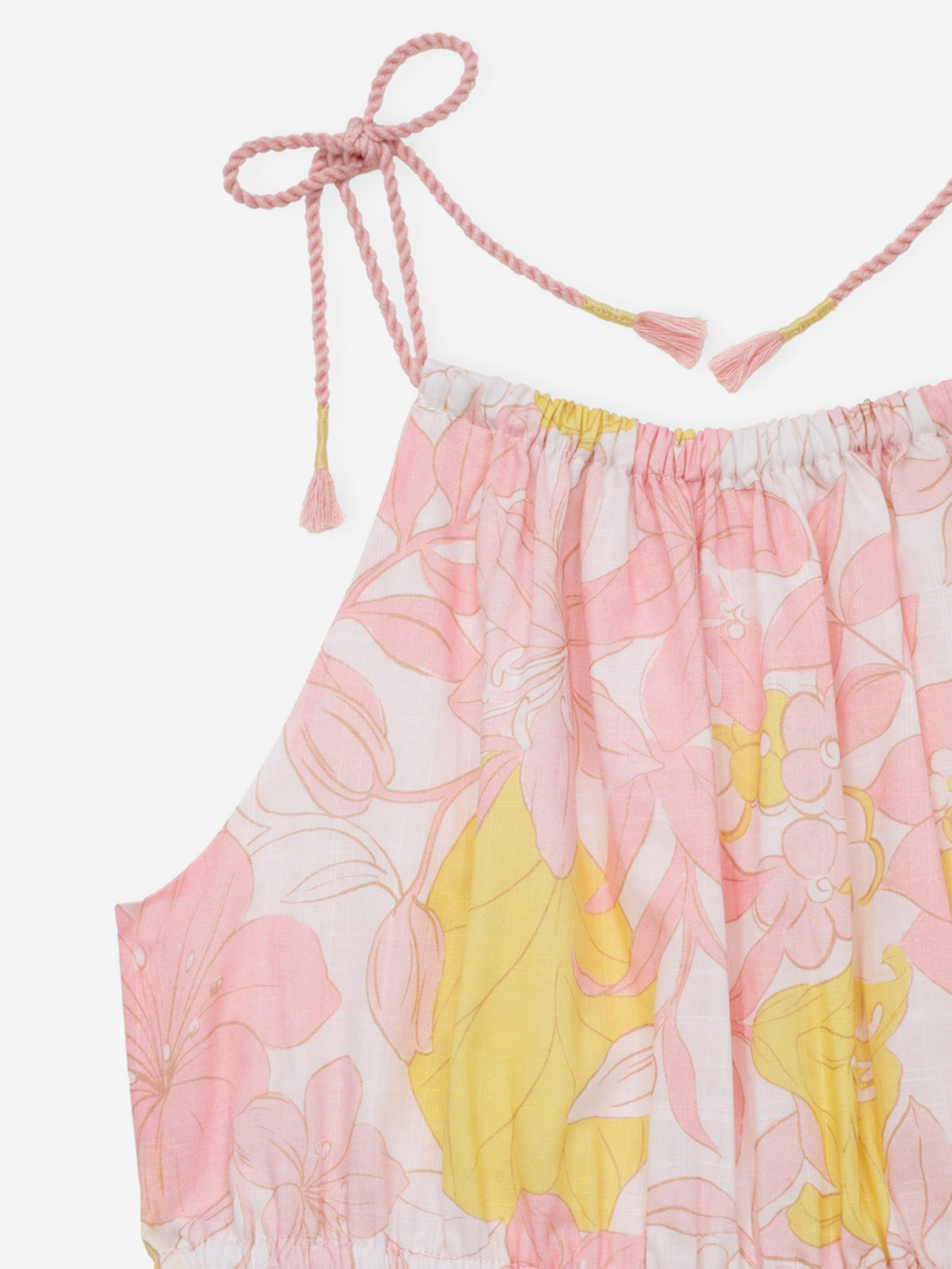 Zimmermann Girls Floral Pop Tie Playsuit in Pink