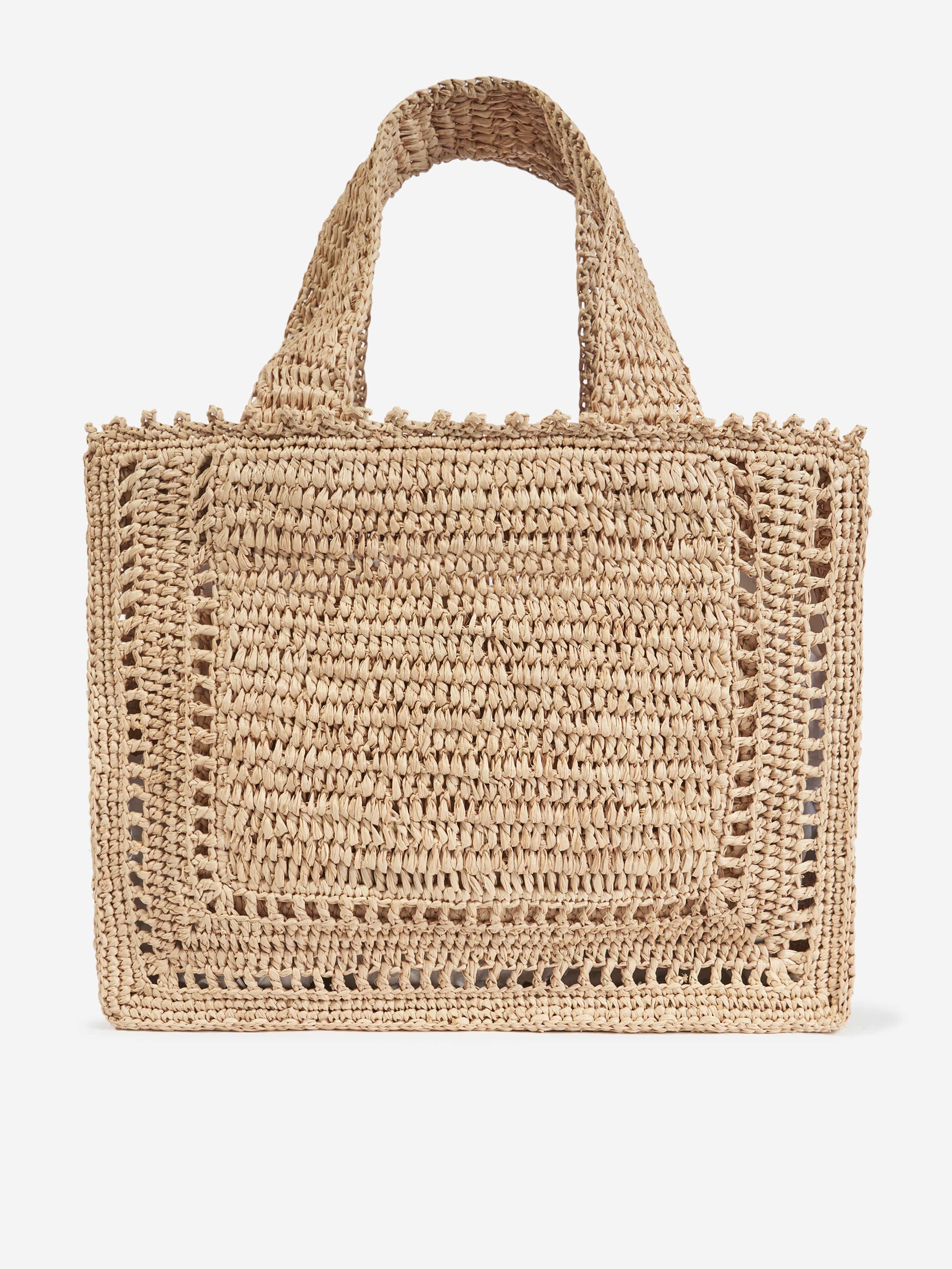 Zimmermann Girls Floral Raffia Mini Tote Bag in Beige