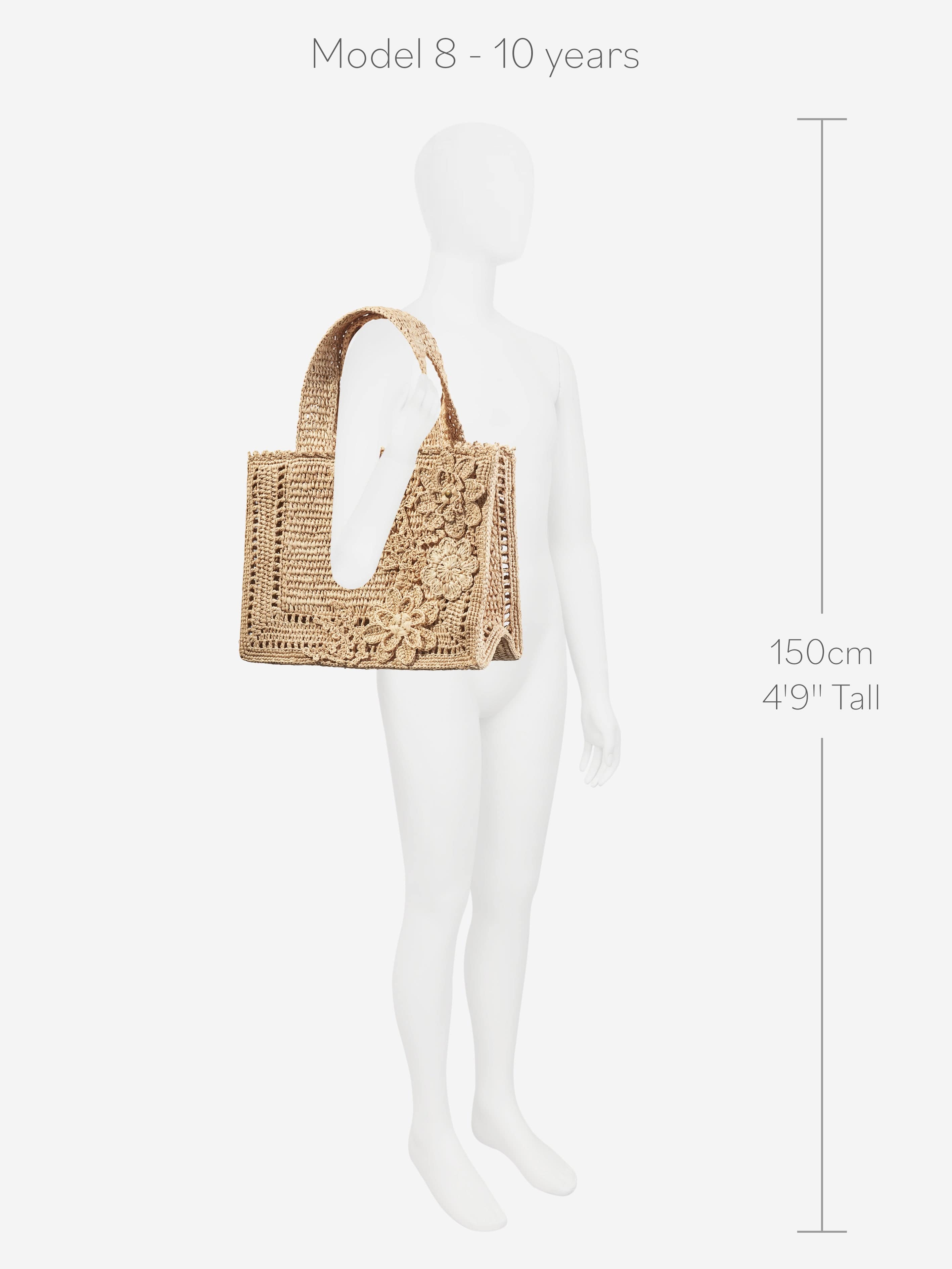 Zimmermann Girls Floral Raffia Mini Tote Bag in Beige