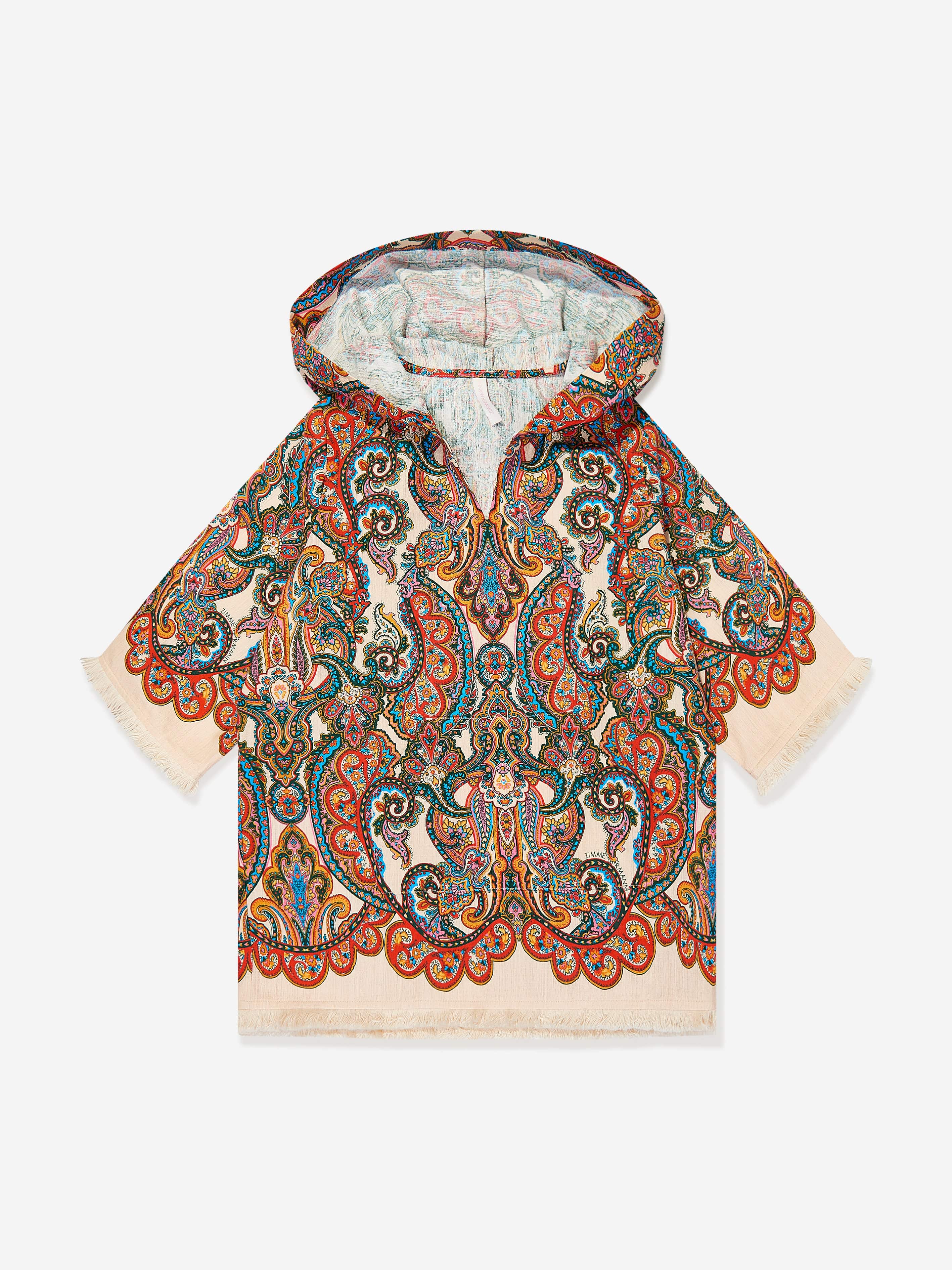 Zimmermann Girls Paisley Ottie Hooded Coverup in Multicolour