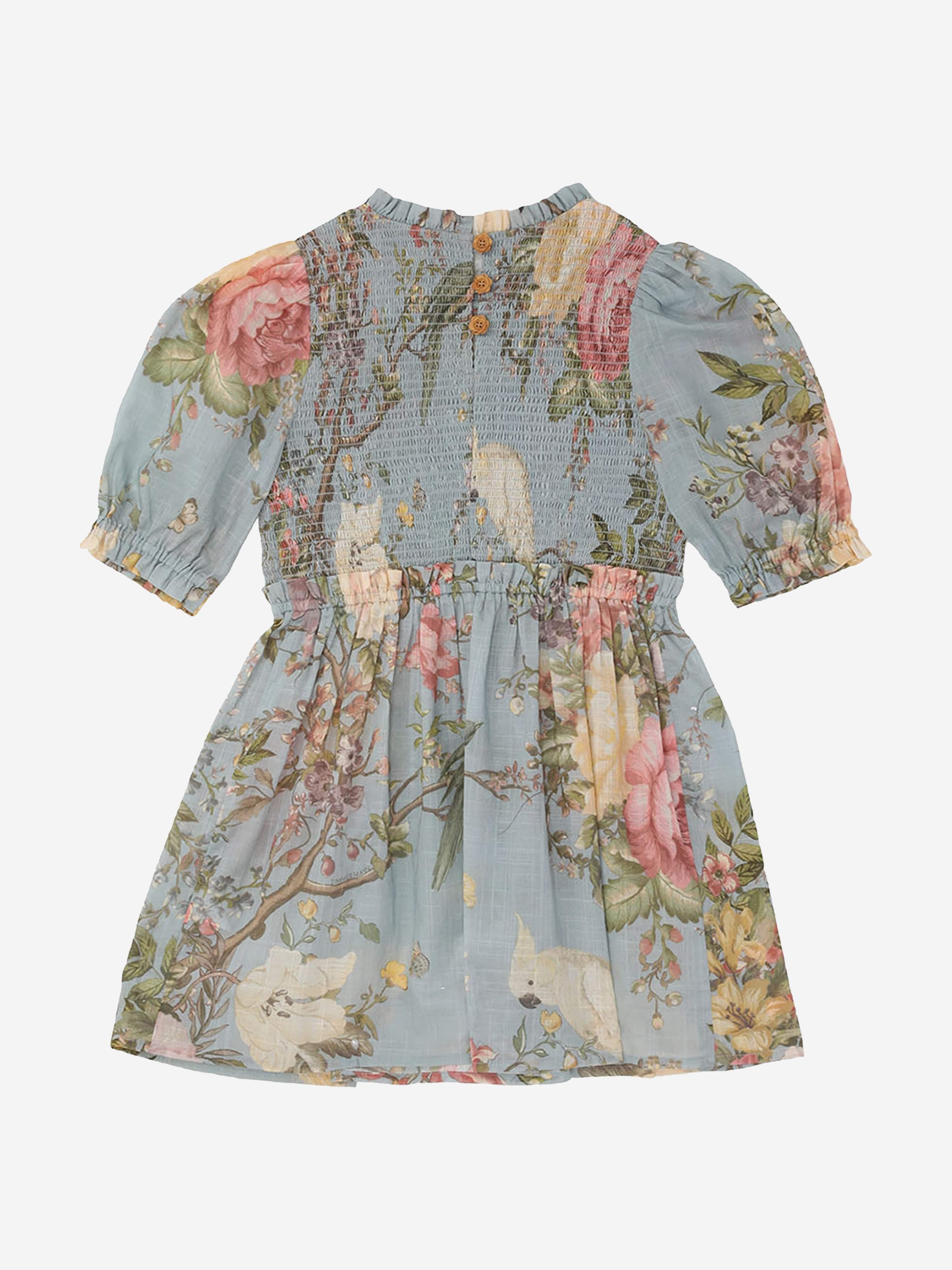 Zimmermann Girls Floral Waverly Puff Sleeve Dress in Blue