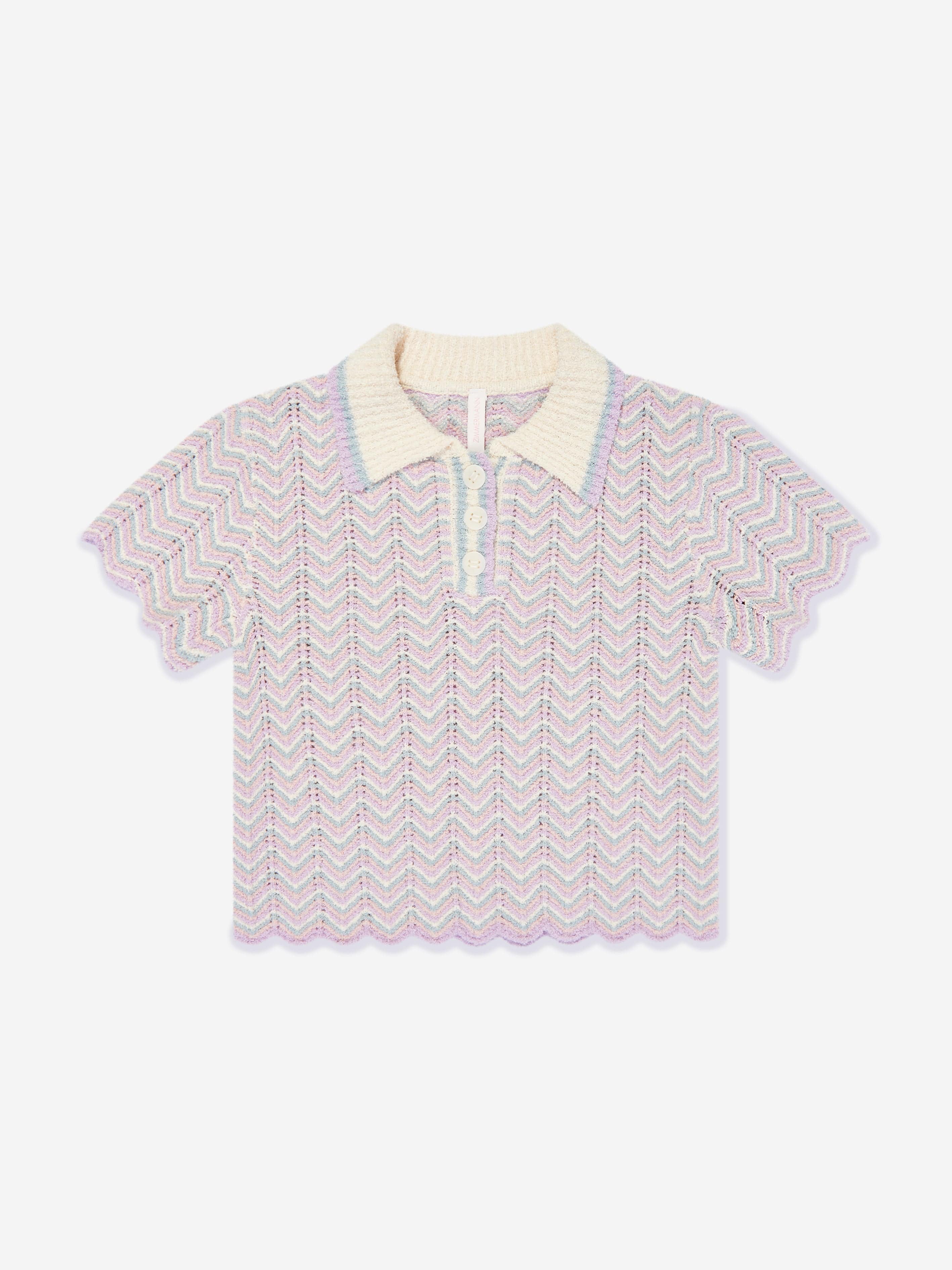 Zimmermann Girls Halliday Textured Knit Polo Shirt in Multicoloured