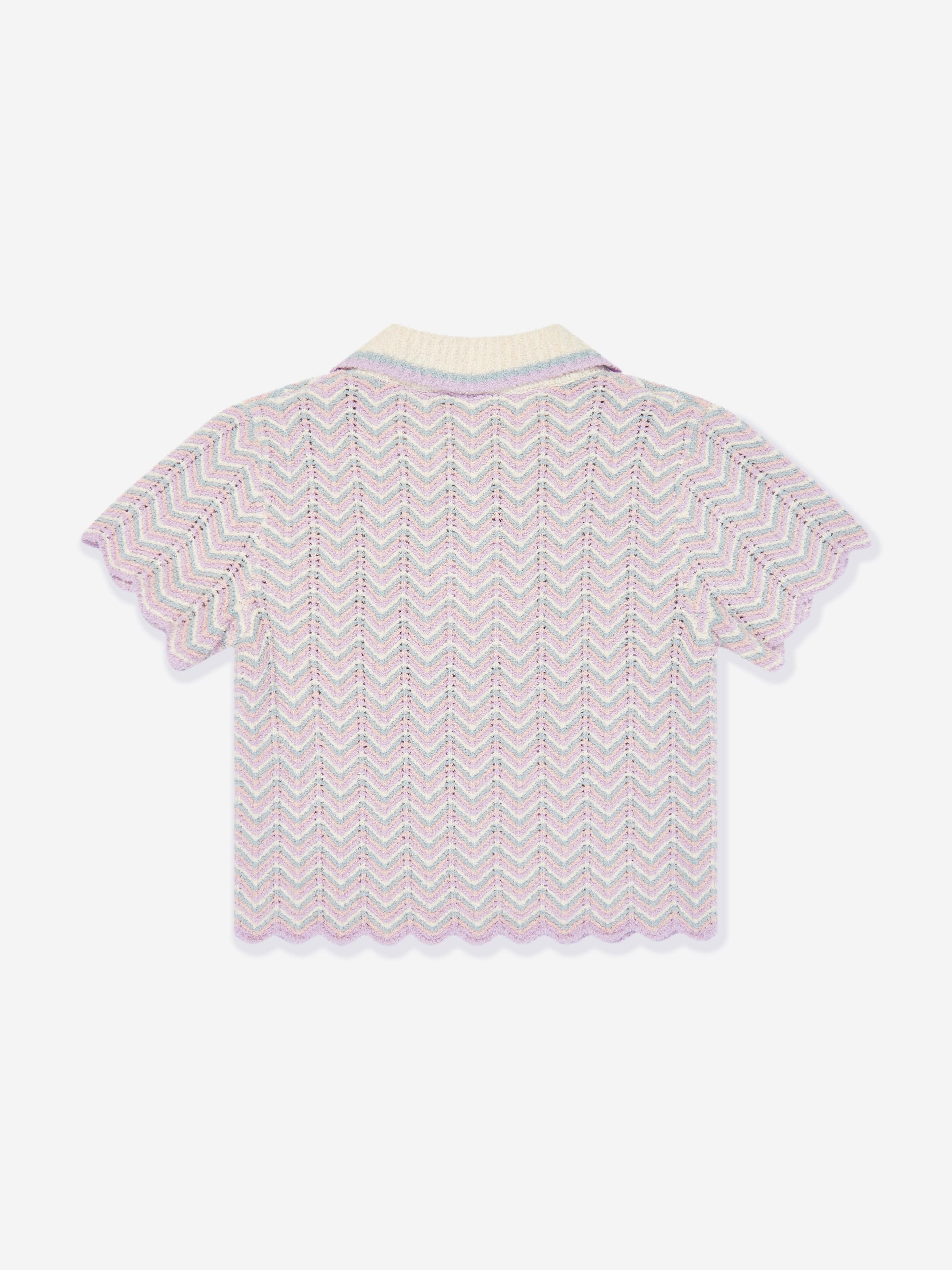 Zimmermann Girls Halliday Textured Knit Polo Shirt in Multicoloured