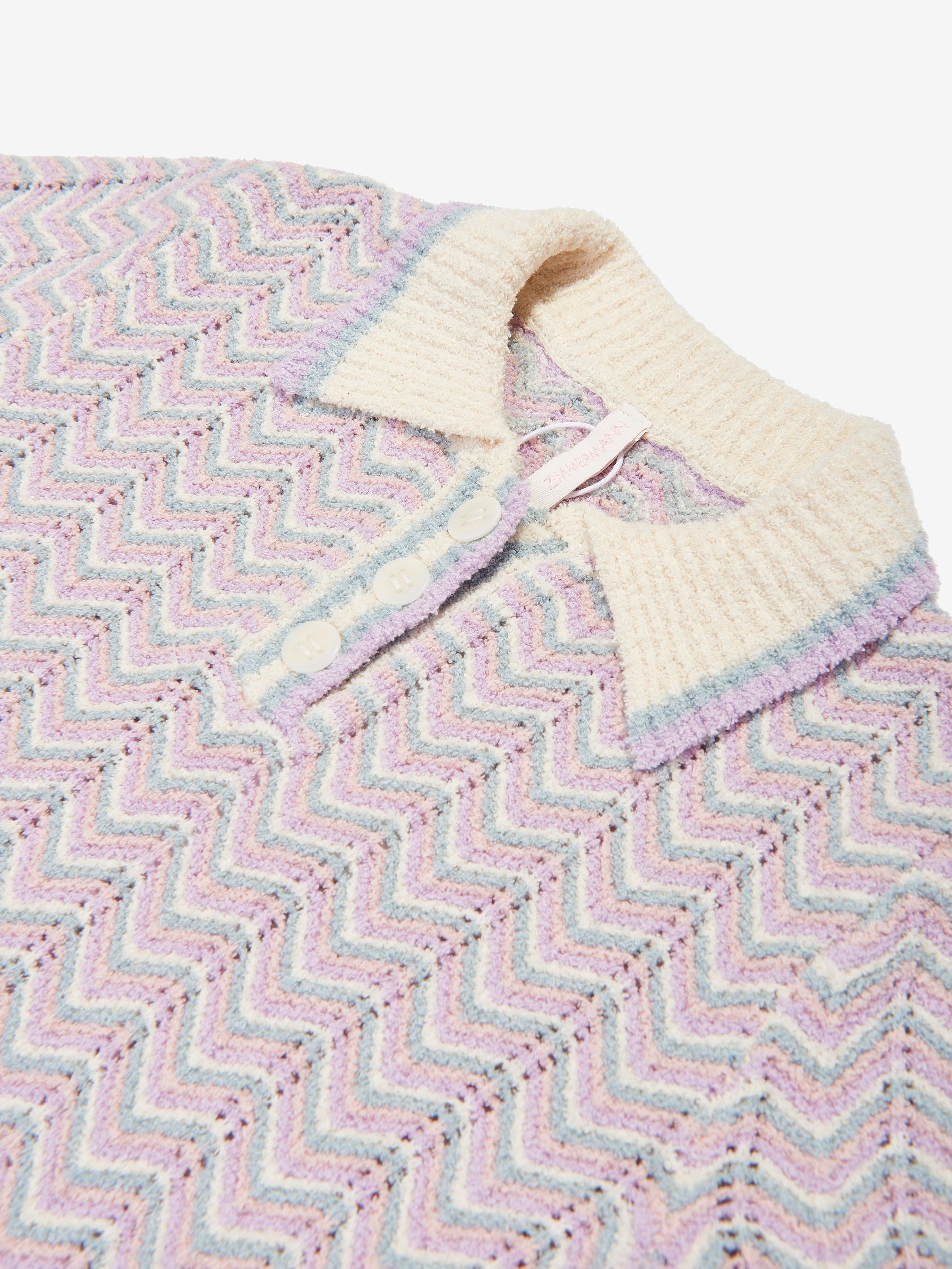 Zimmermann Girls Halliday Textured Knit Polo Shirt in Multicoloured