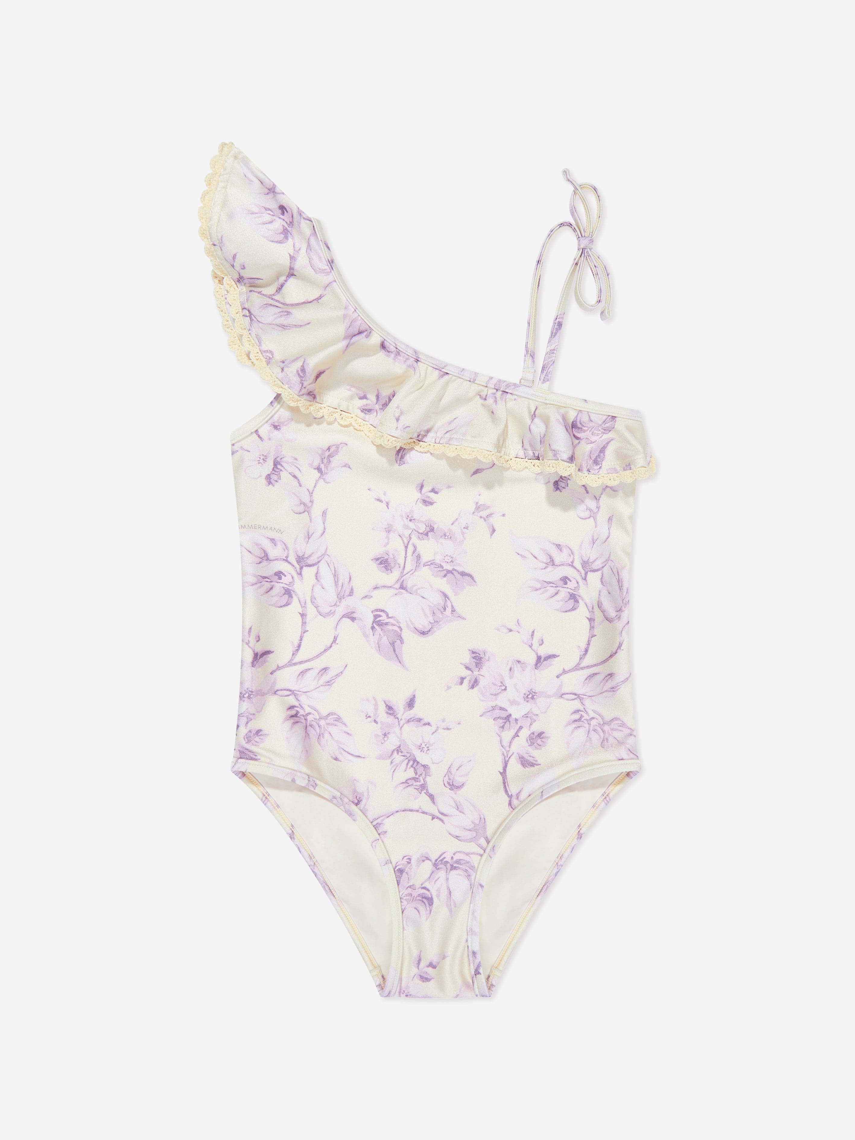 Zimmermann Girls Floral Halliday Trim Frill Swimsuit in Yellow