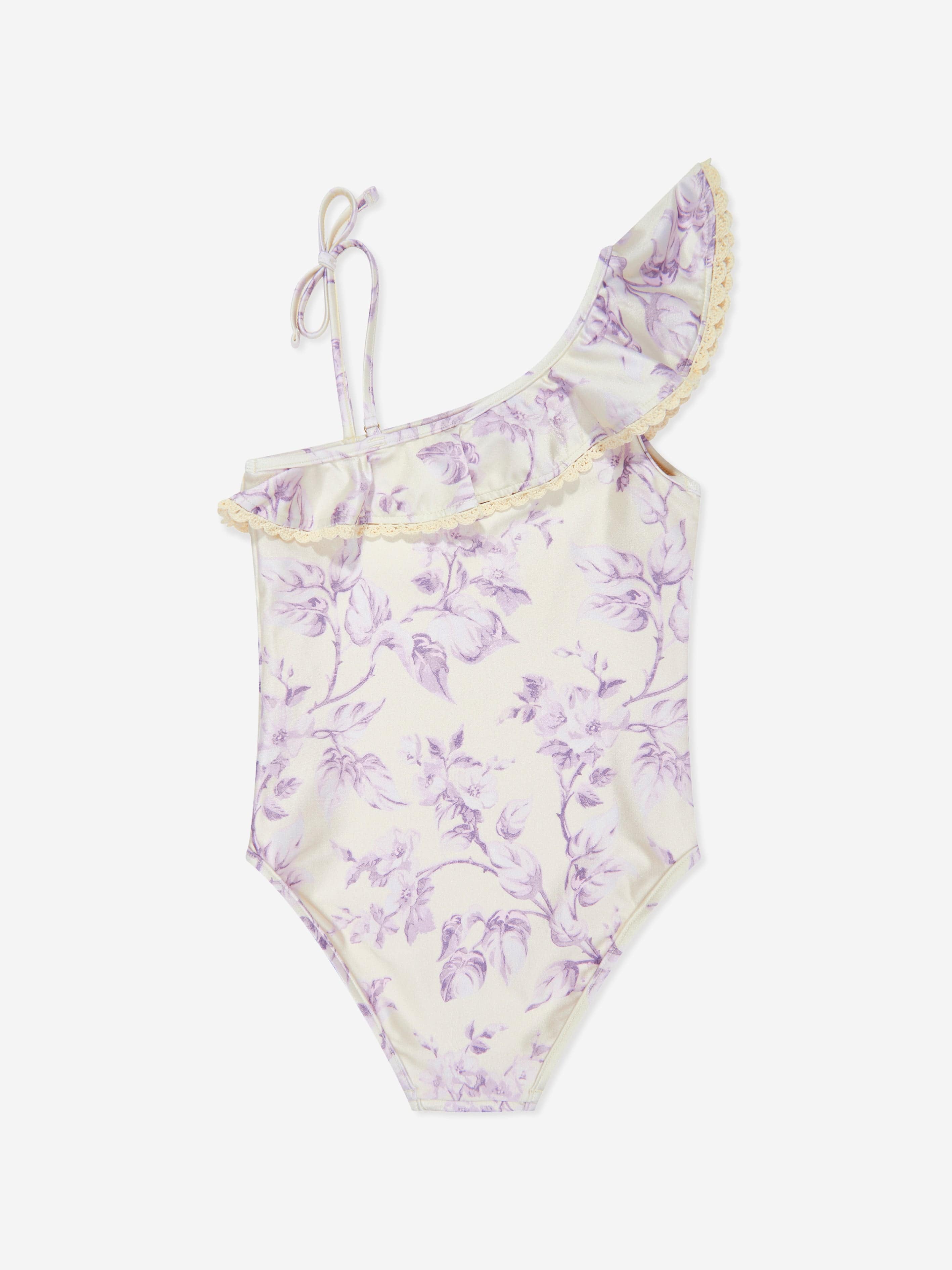 Zimmermann Girls Floral Halliday Trim Frill Swimsuit in Yellow