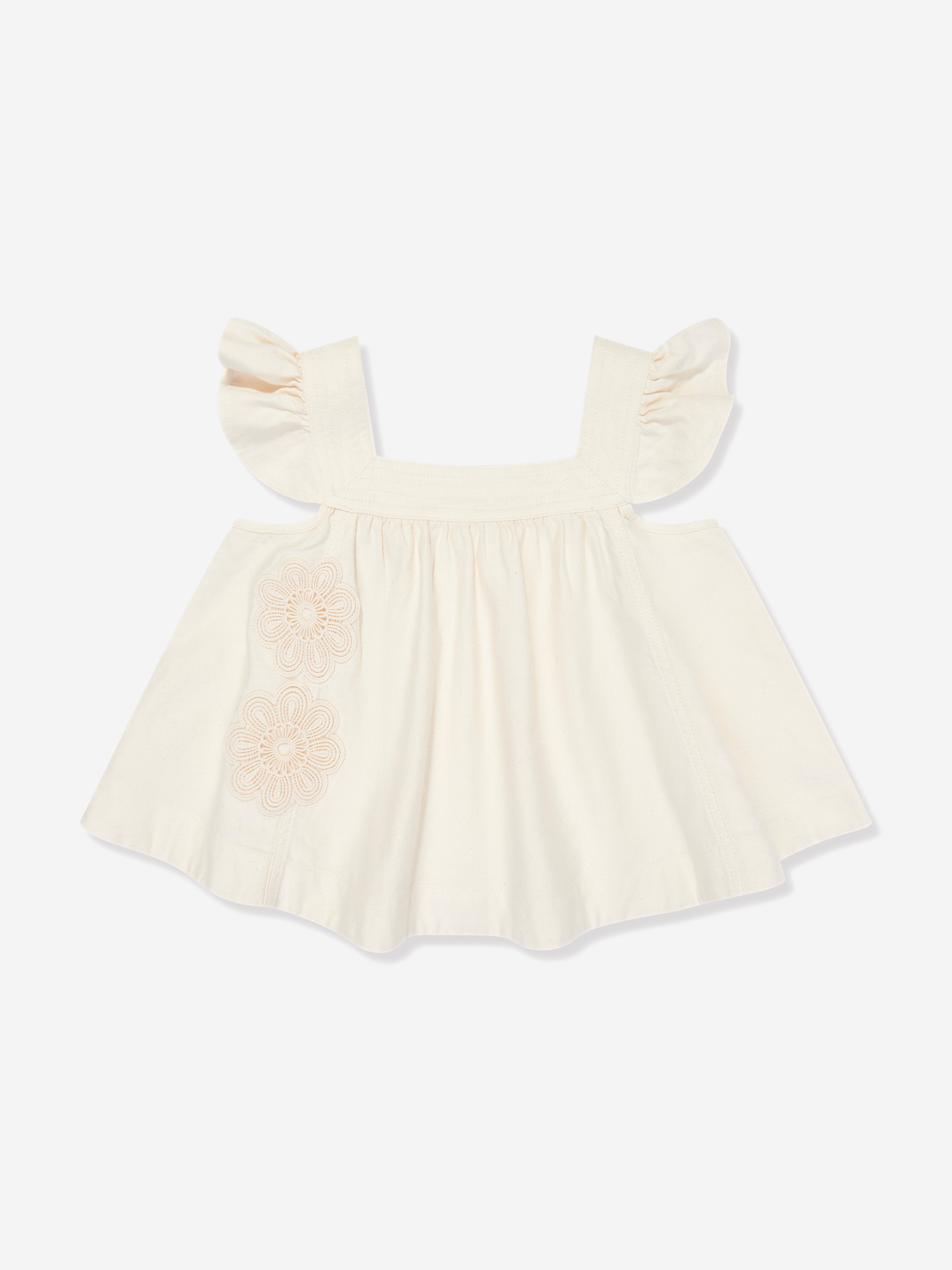 Zimmermann Girls Halliday Denim Top in Ivory