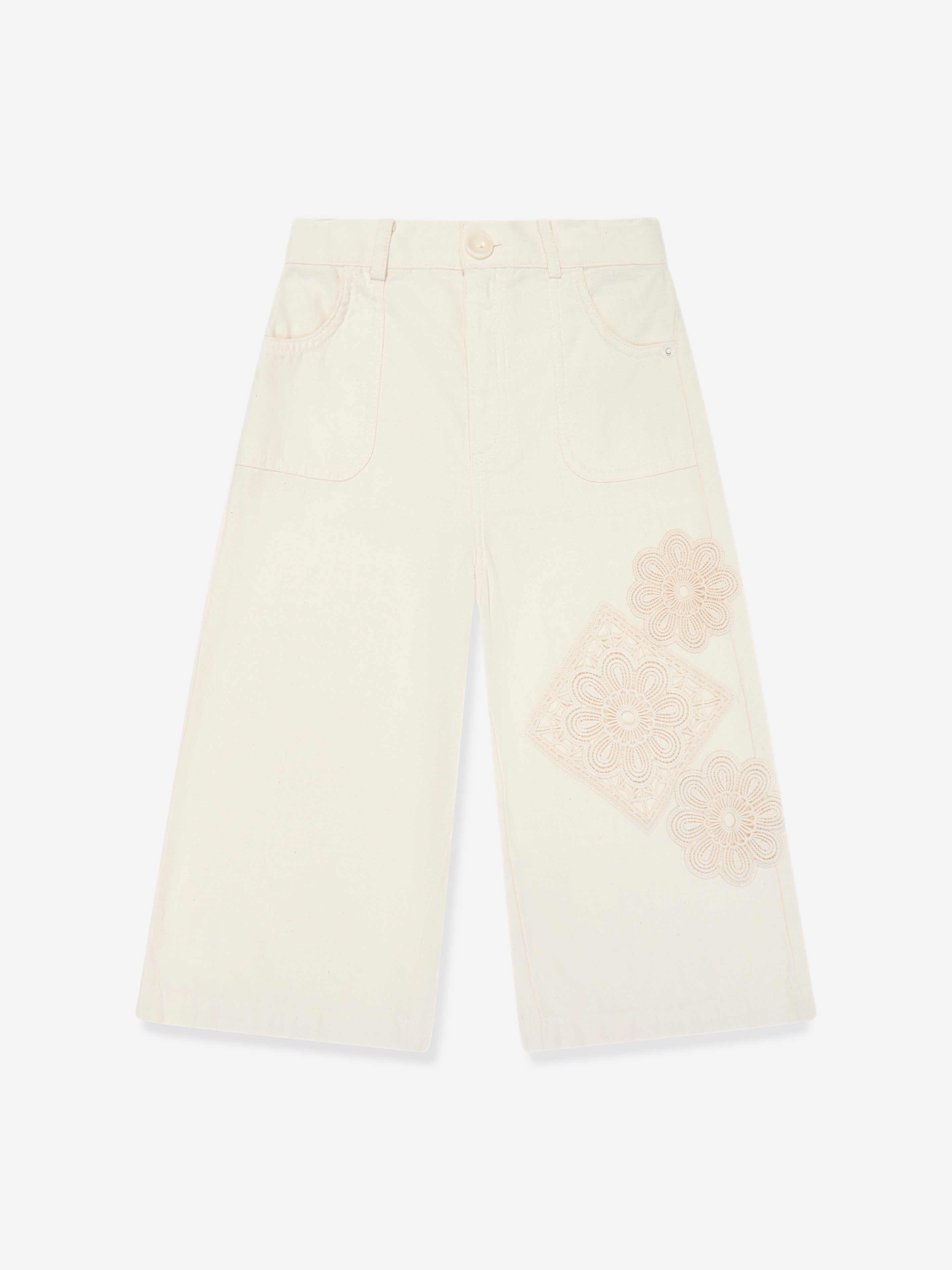 Zimmermann Girls Halliday Denim Trousers in Ivory