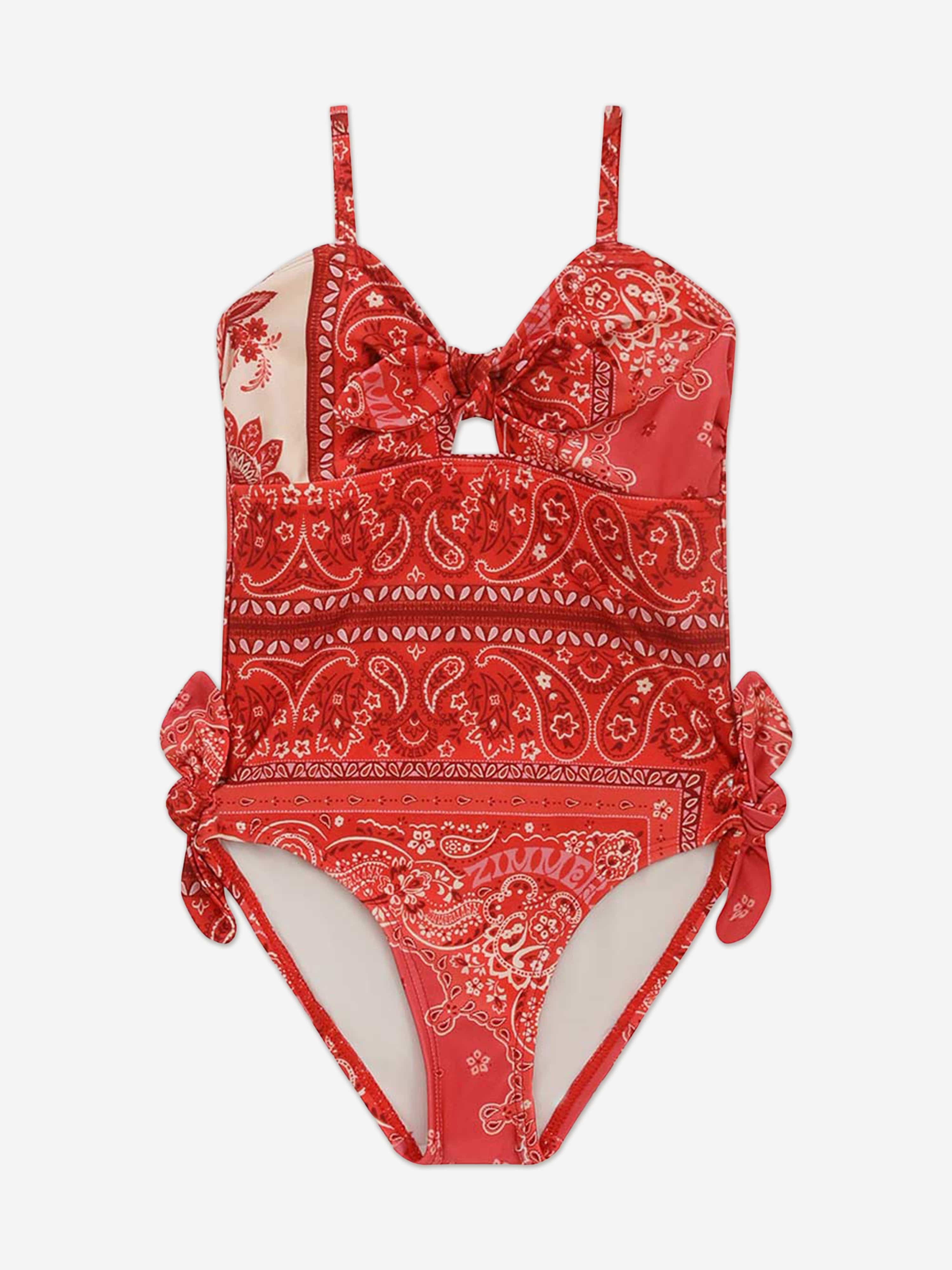 Zimmermann Girls Lucky Tie Front Swimsuit in Red