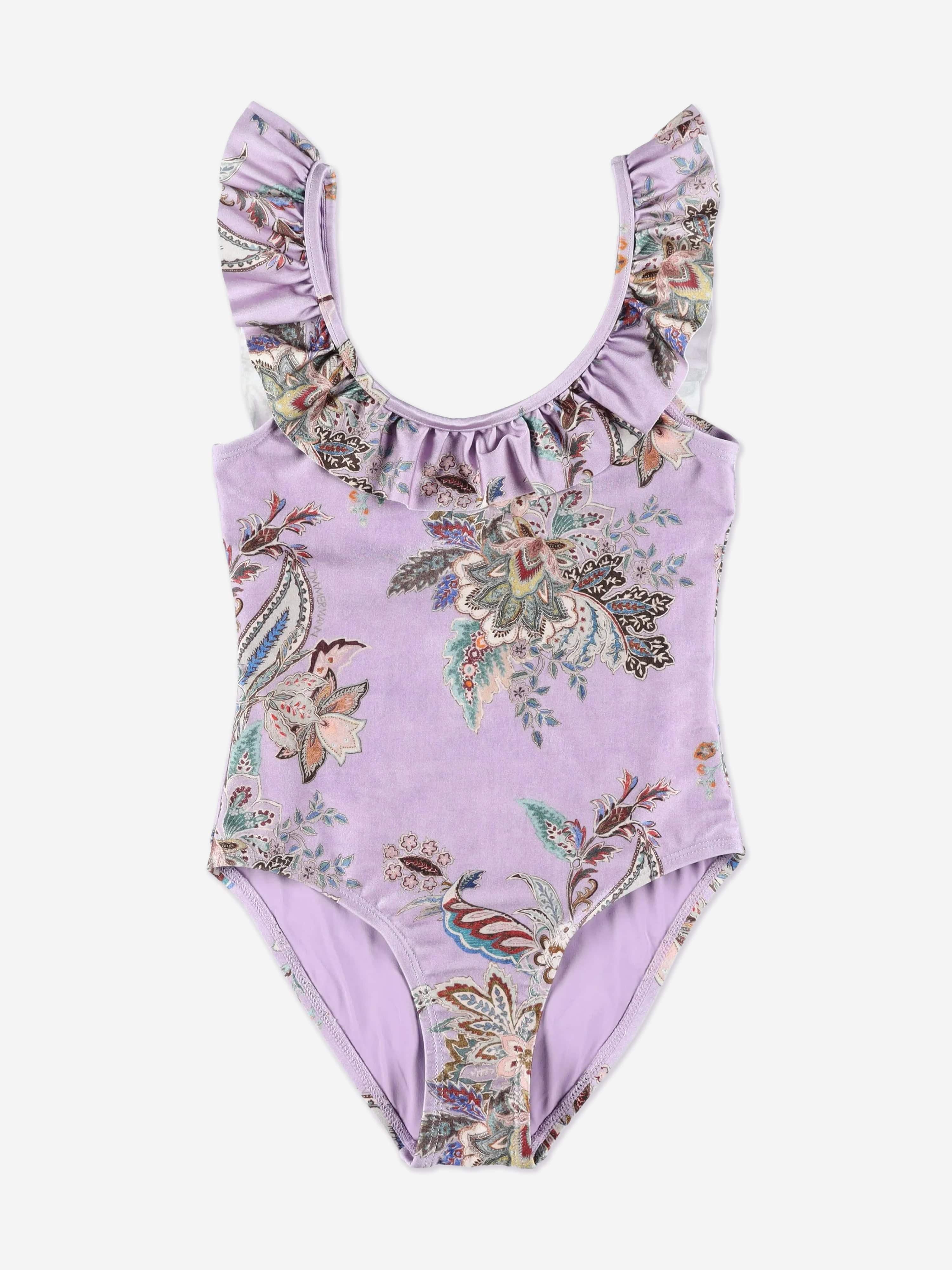 Zimmermann Girls Rhiannon Trim Racer Swimsuit in Purple
