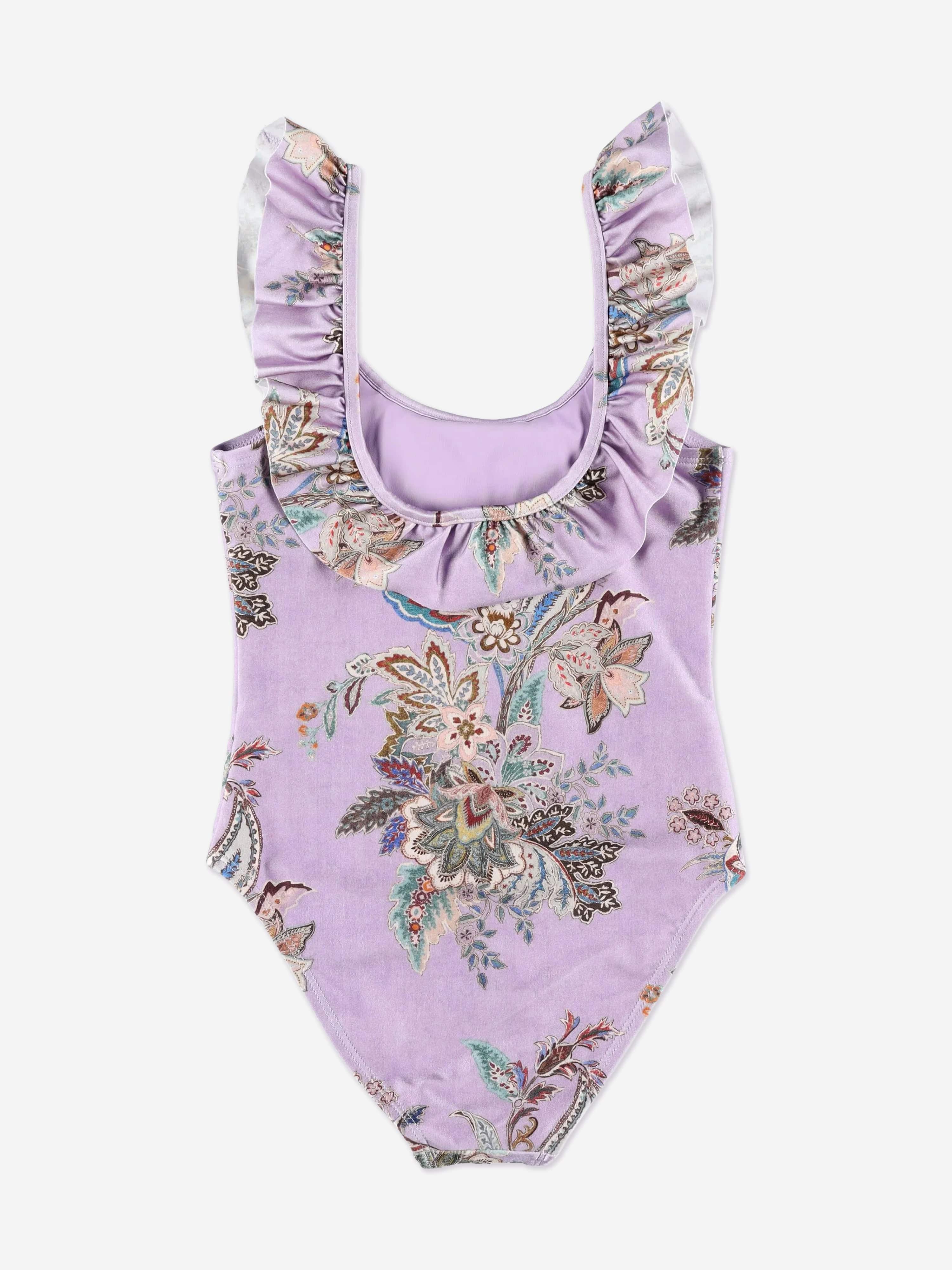 Zimmermann Girls Rhiannon Trim Racer Swimsuit in Purple
