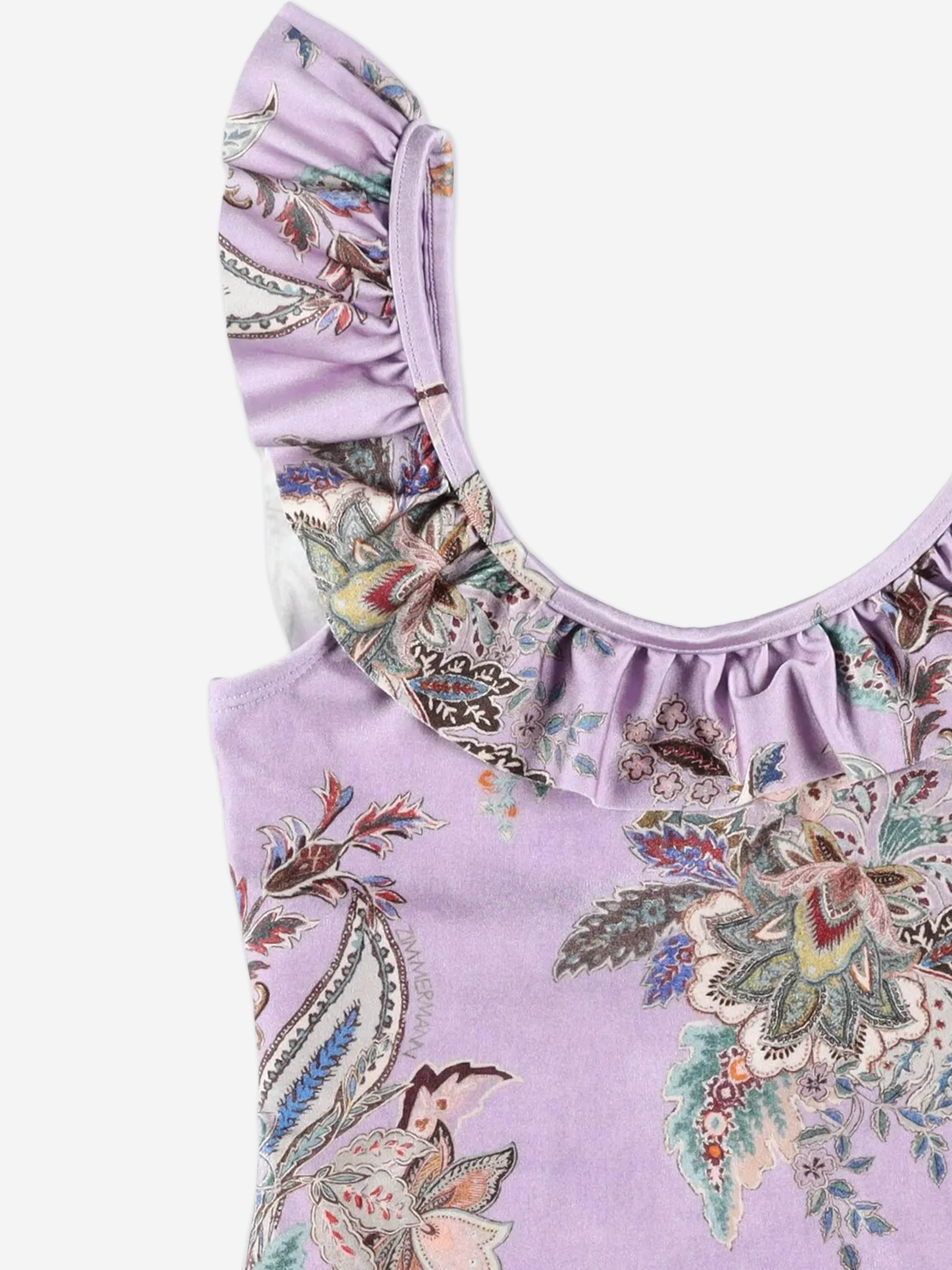 Zimmermann Girls Rhiannon Trim Racer Swimsuit in Purple