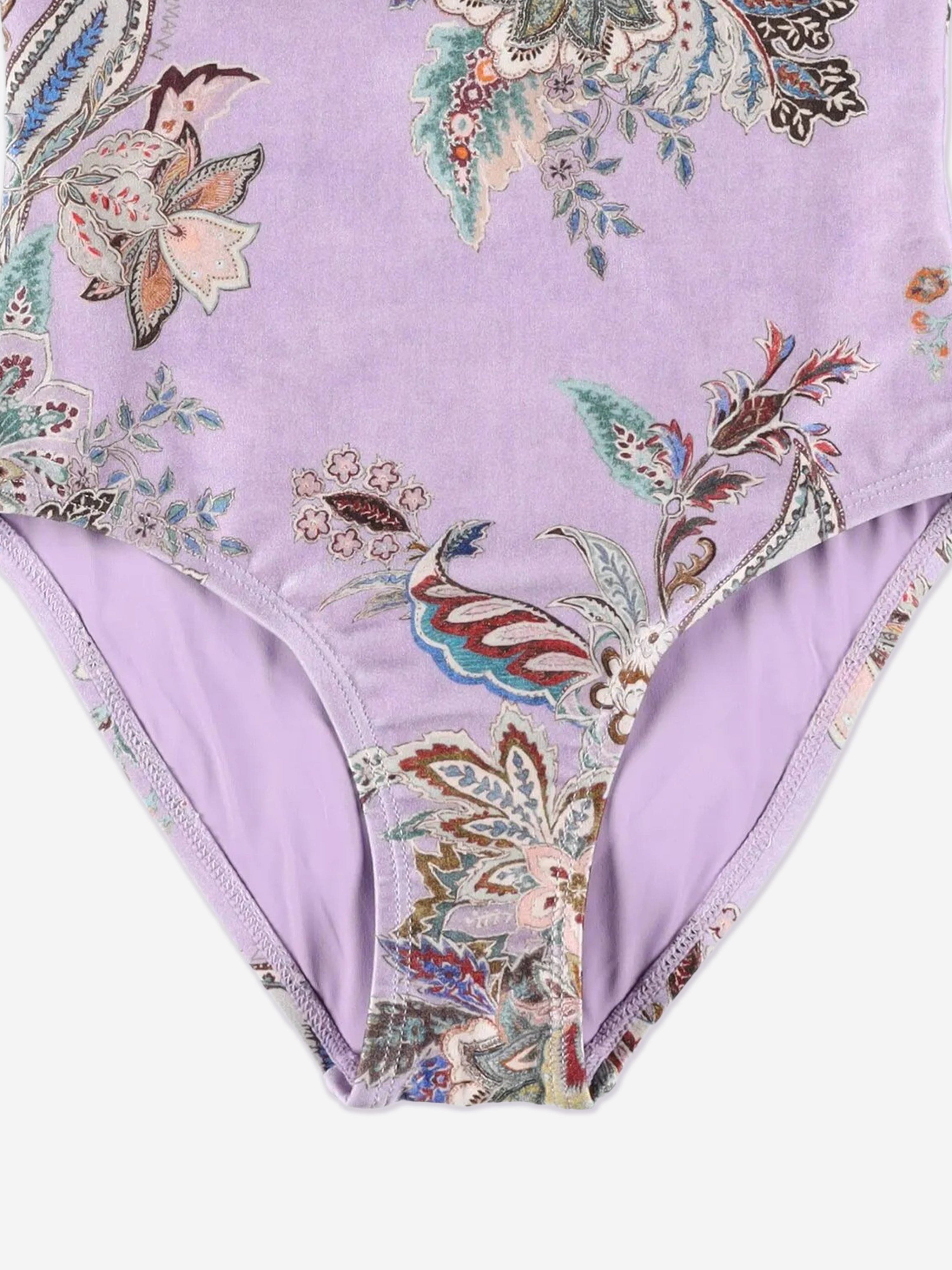 Zimmermann Girls Rhiannon Trim Racer Swimsuit in Purple