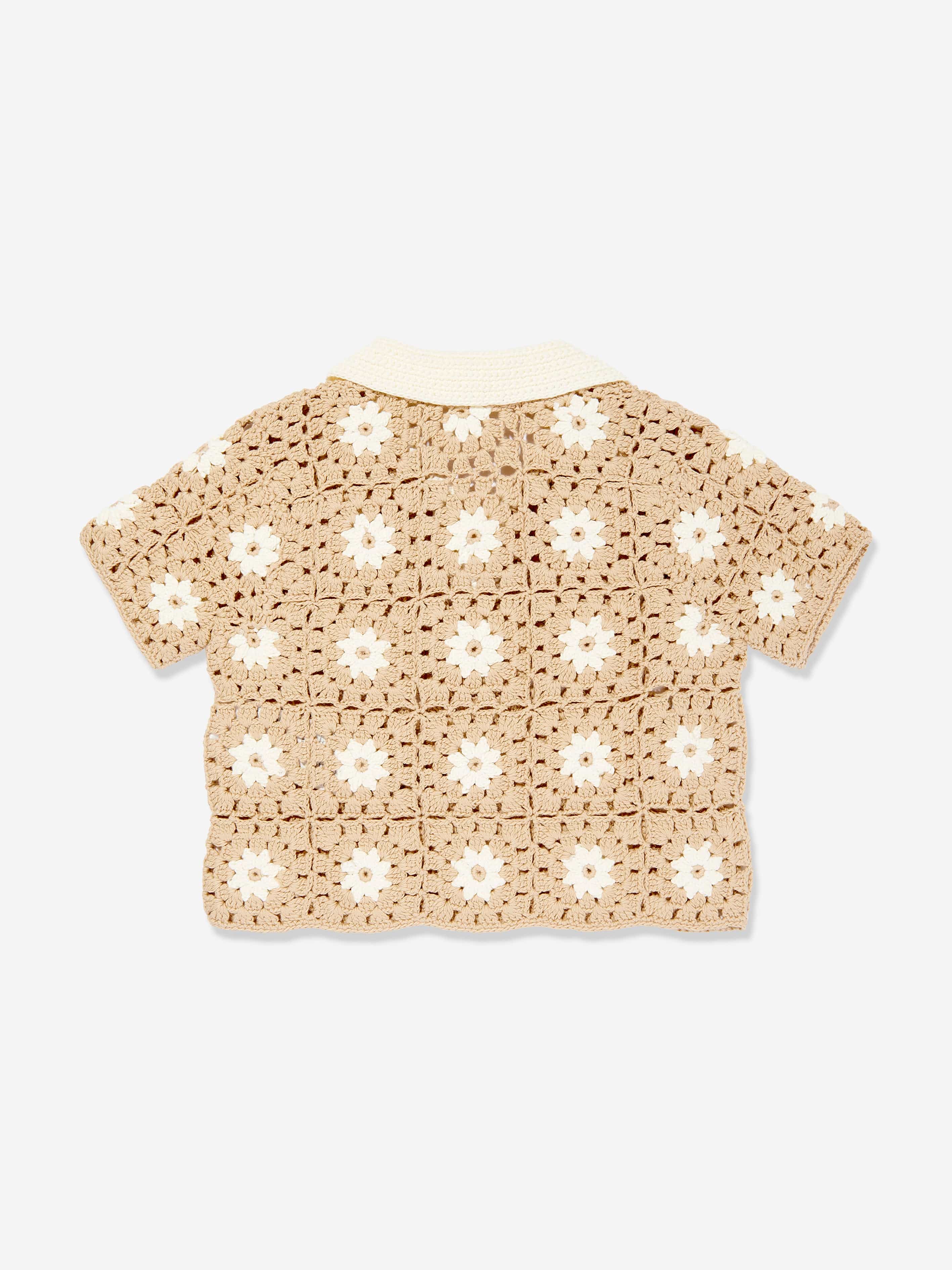 Zimmermann Girls Cascadian Crochet Polo Shirt in Ivory