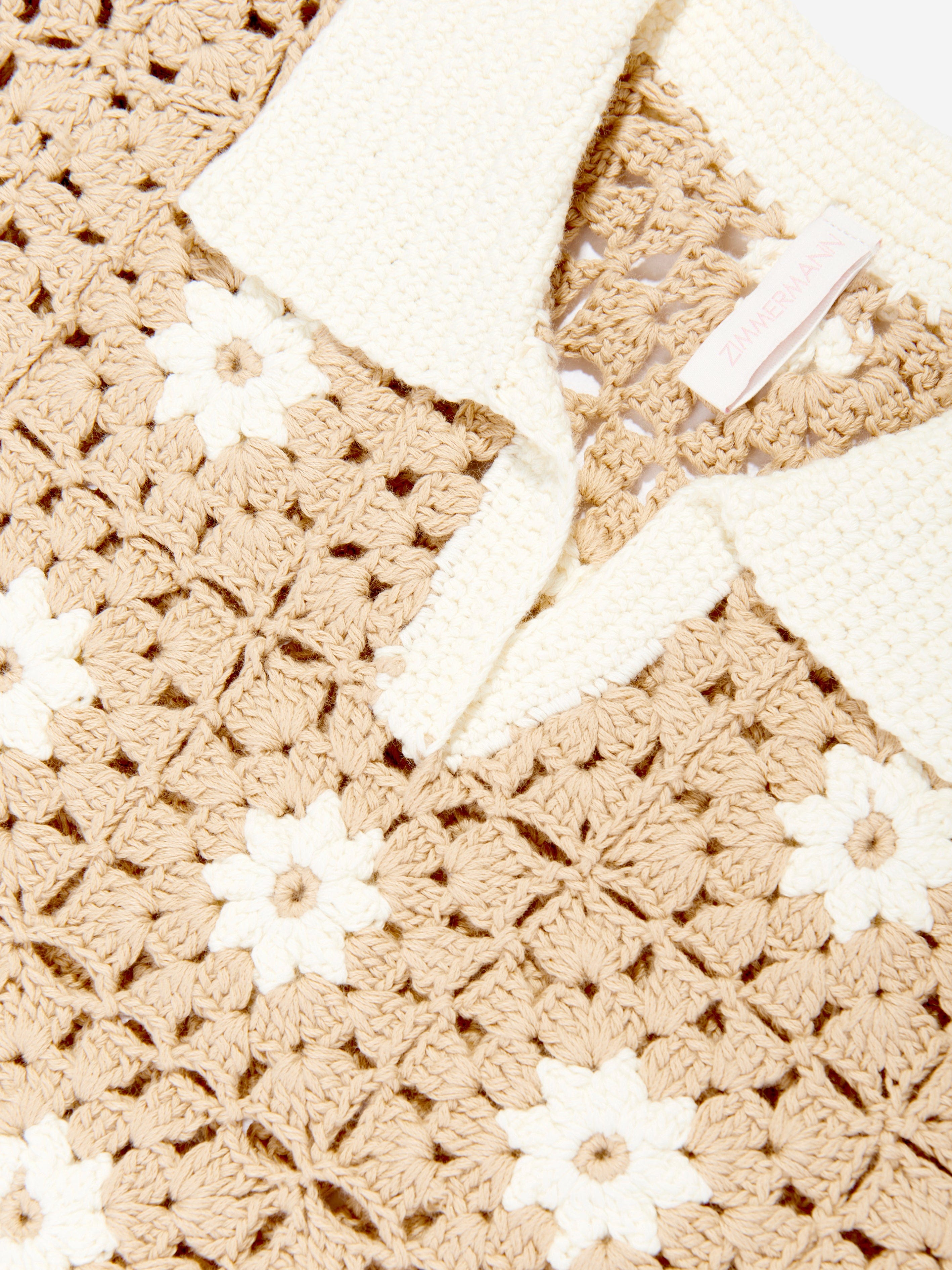 Zimmermann Girls Cascadian Crochet Polo Shirt in Ivory