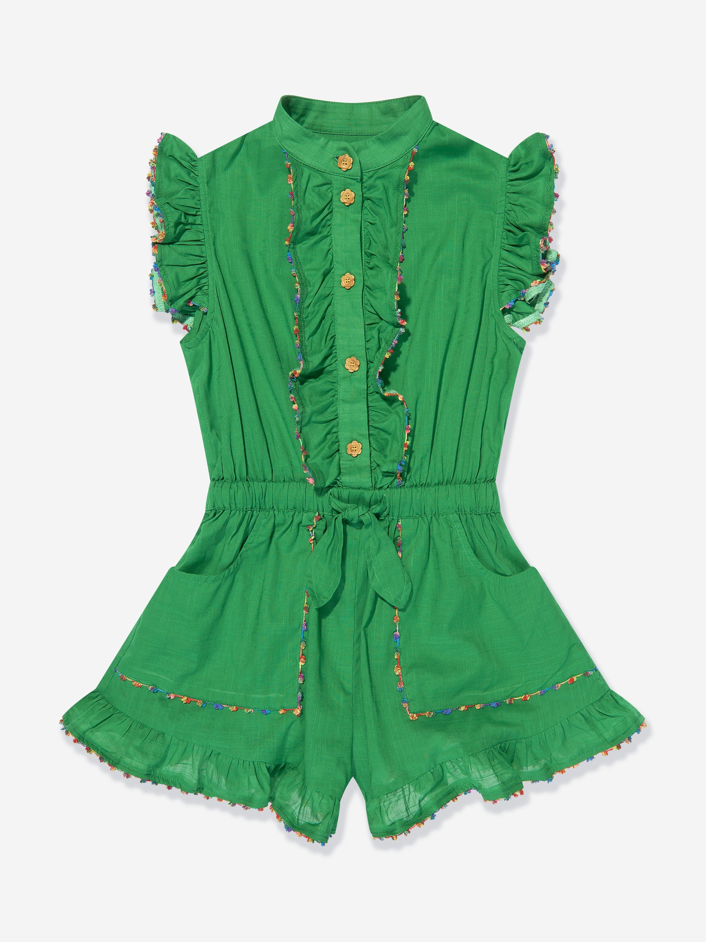 Zimmermann Girls Junie Frill Playsuit in Green