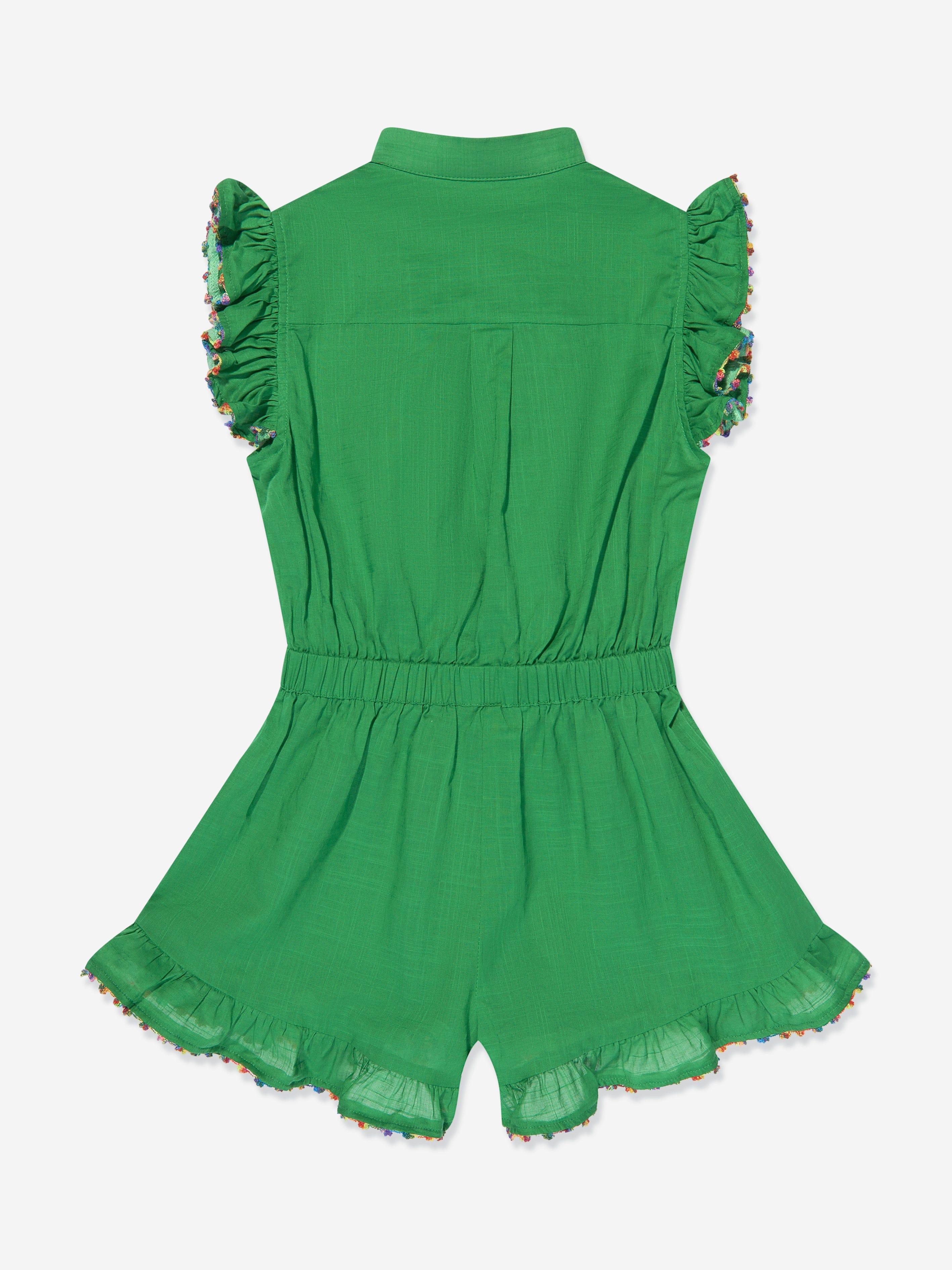 Zimmermann Girls Junie Frill Playsuit in Green