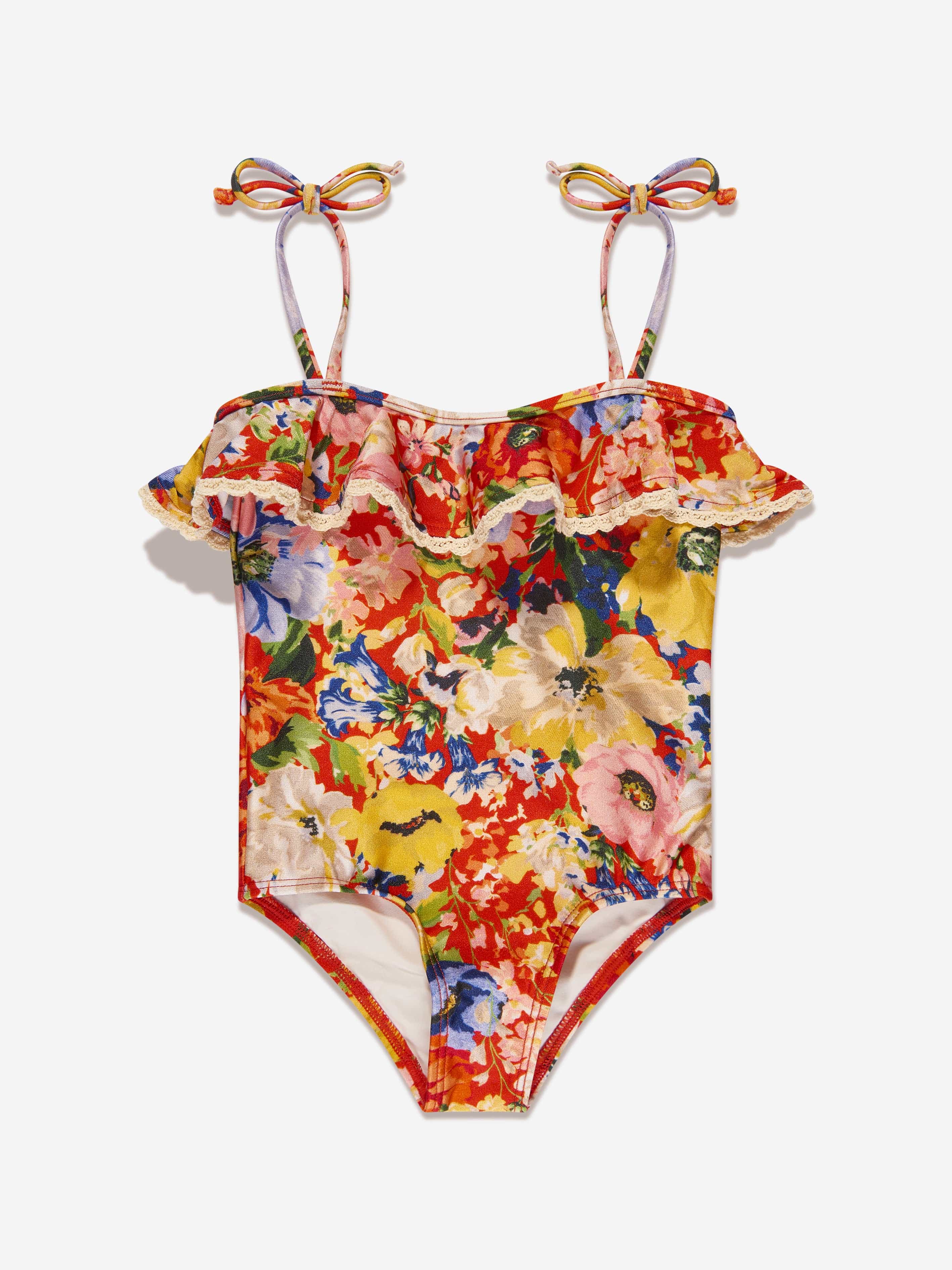 Zimmermann Girls Alight Trim Frill Swimsuit in Multicolour