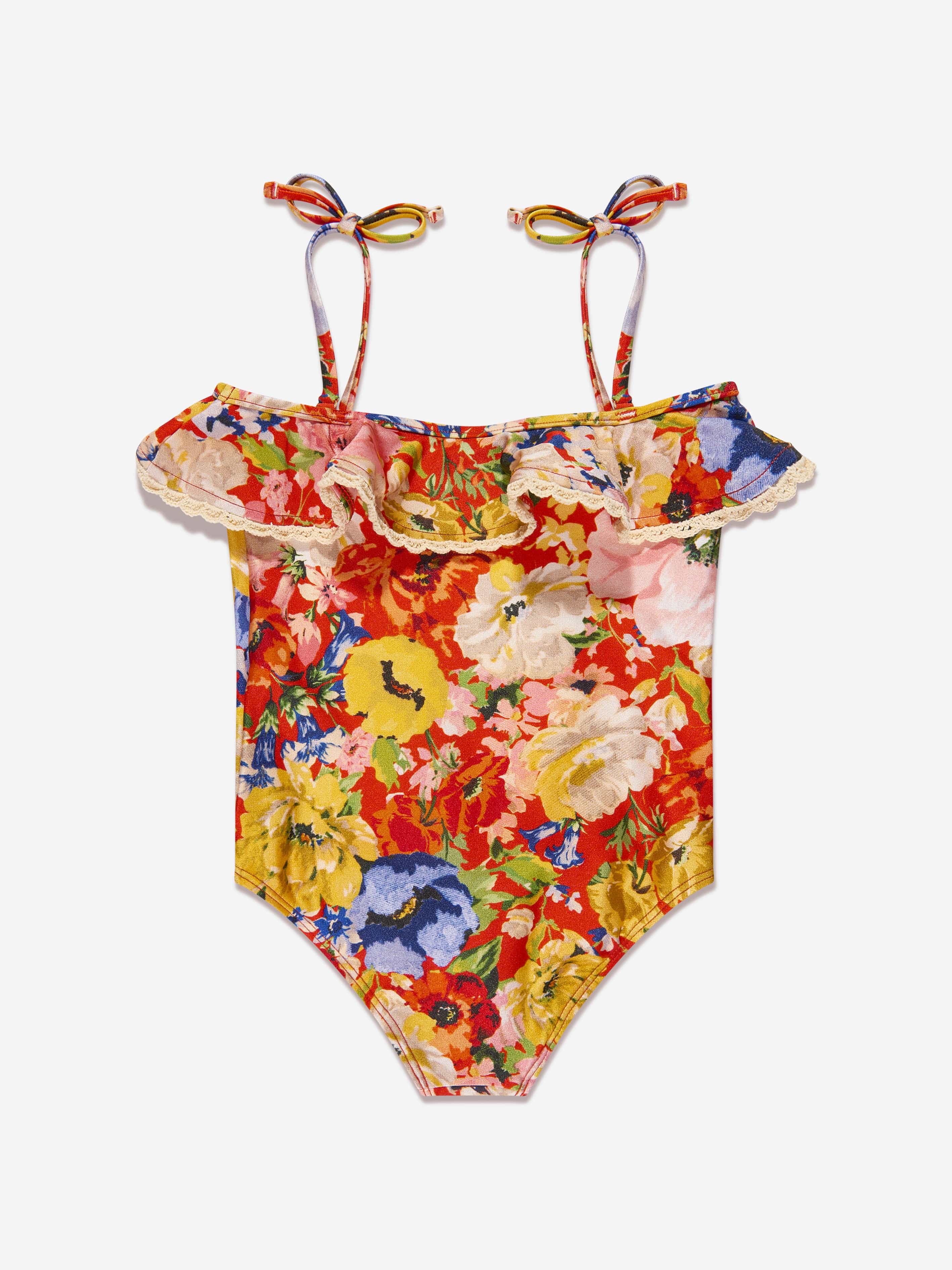 Zimmermann Girls Alight Trim Frill Swimsuit in Multicolour