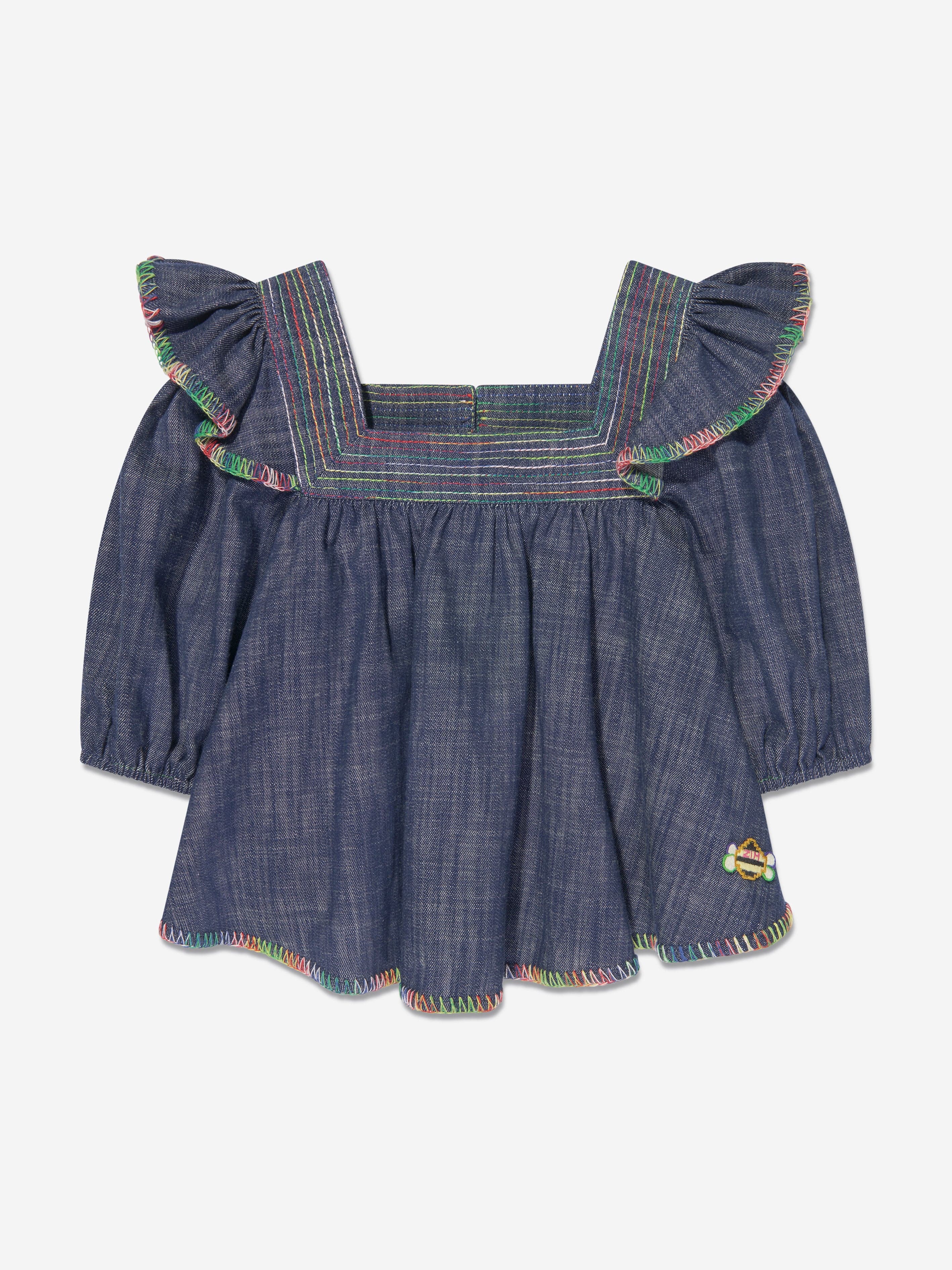 Zimmermann Girls Alight Denim Blouse in Blue