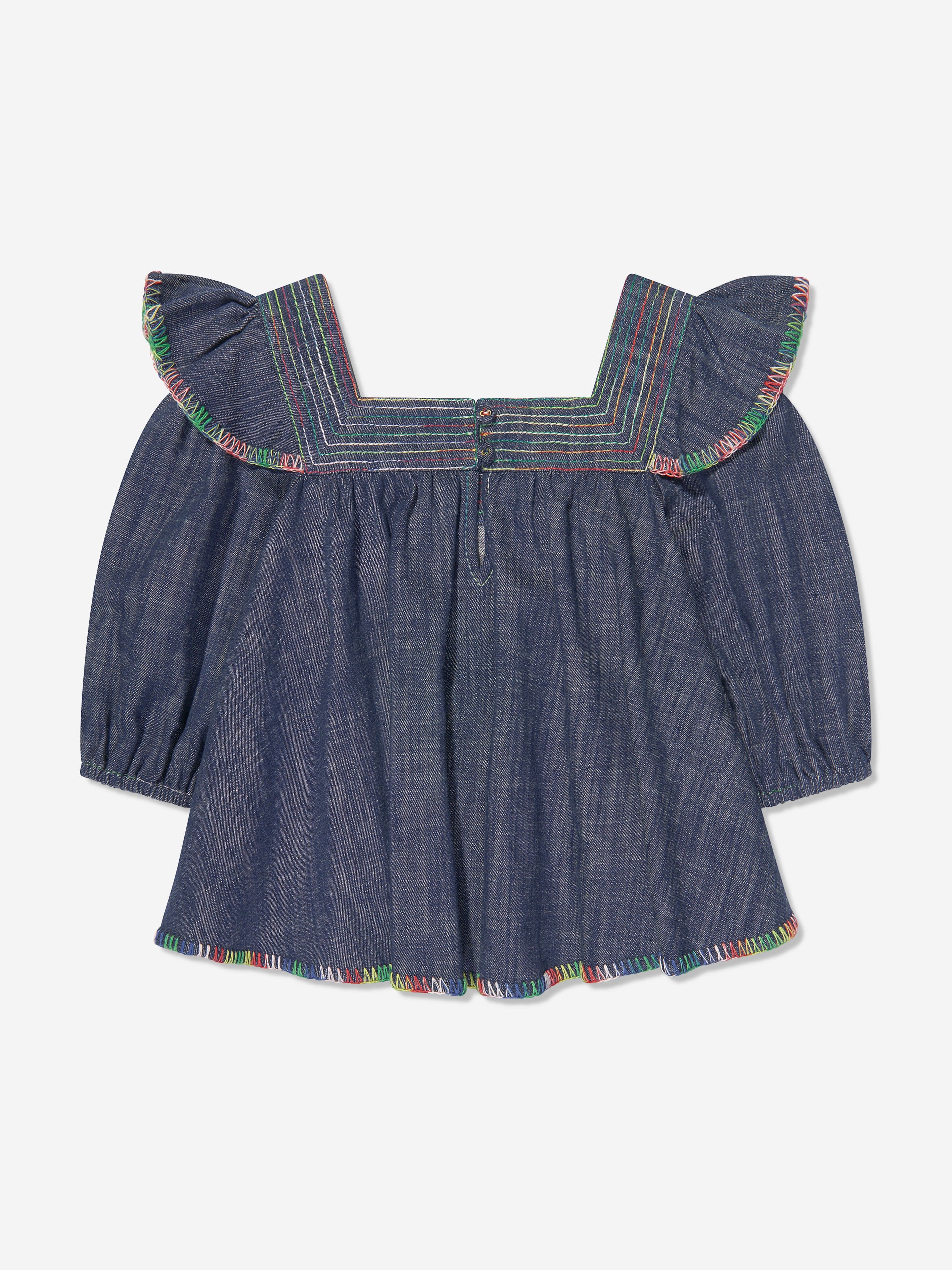 Zimmermann Girls Alight Denim Blouse in Blue