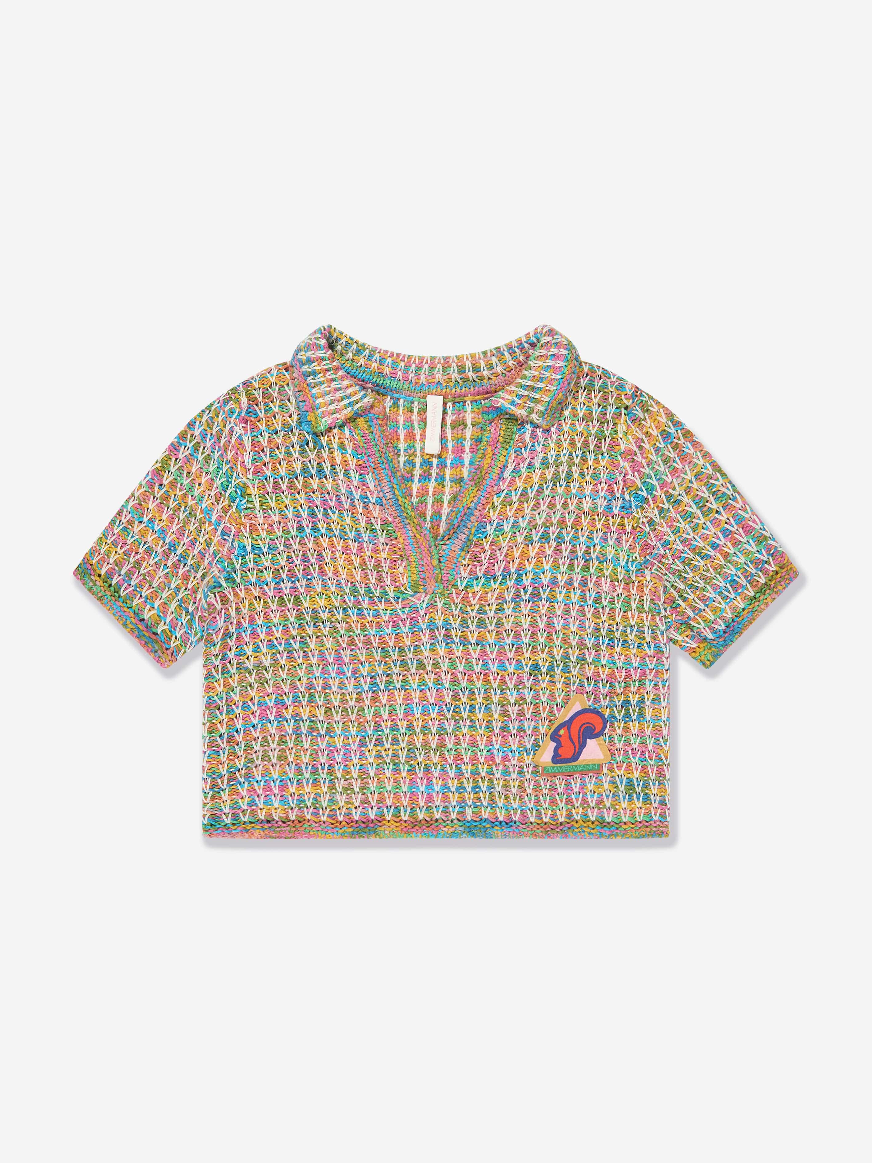 Zimmermann Girls August Textured Knit Polo Shirt in Multicolour