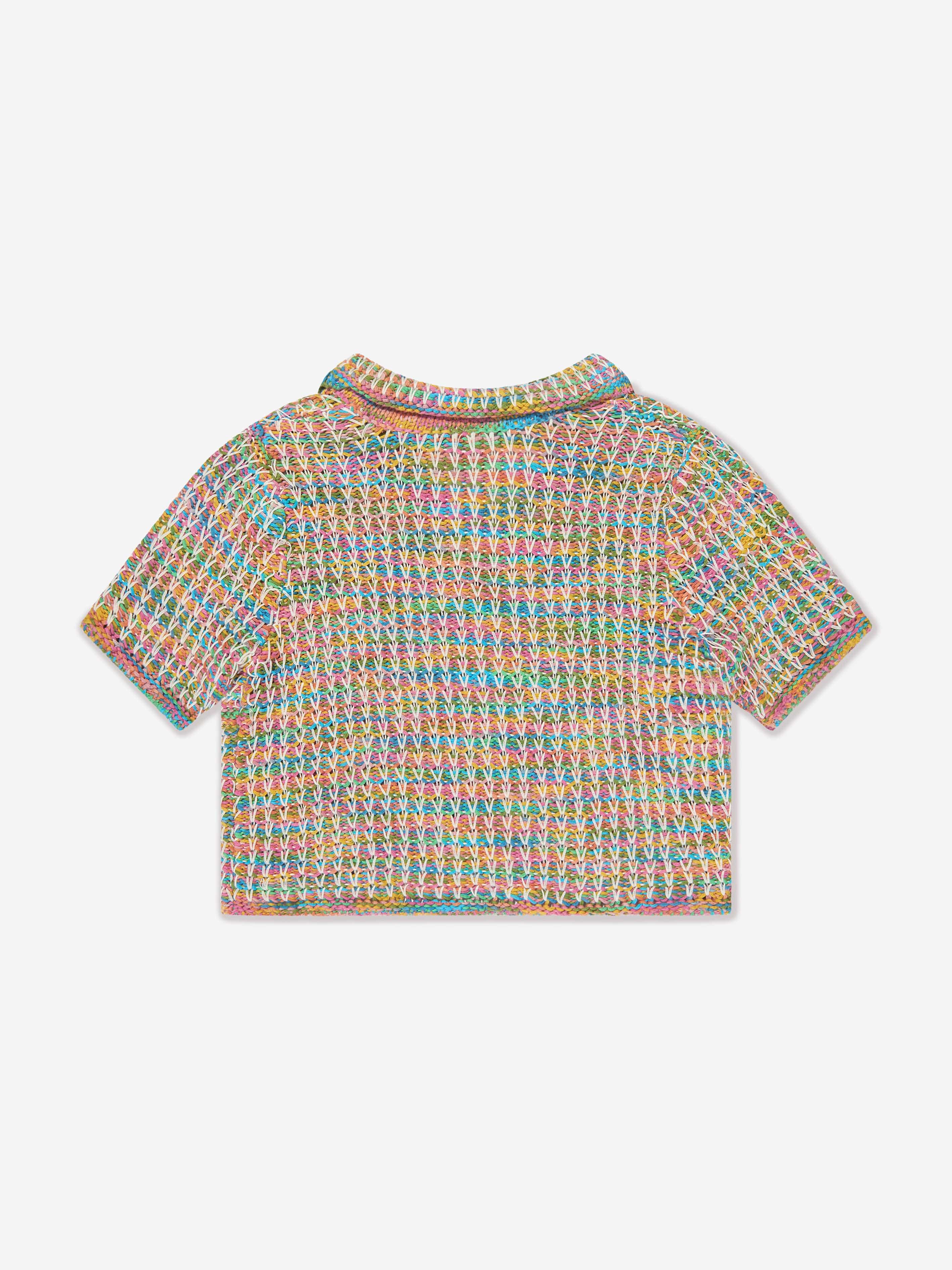 Zimmermann Girls August Textured Knit Polo Shirt in Multicolour