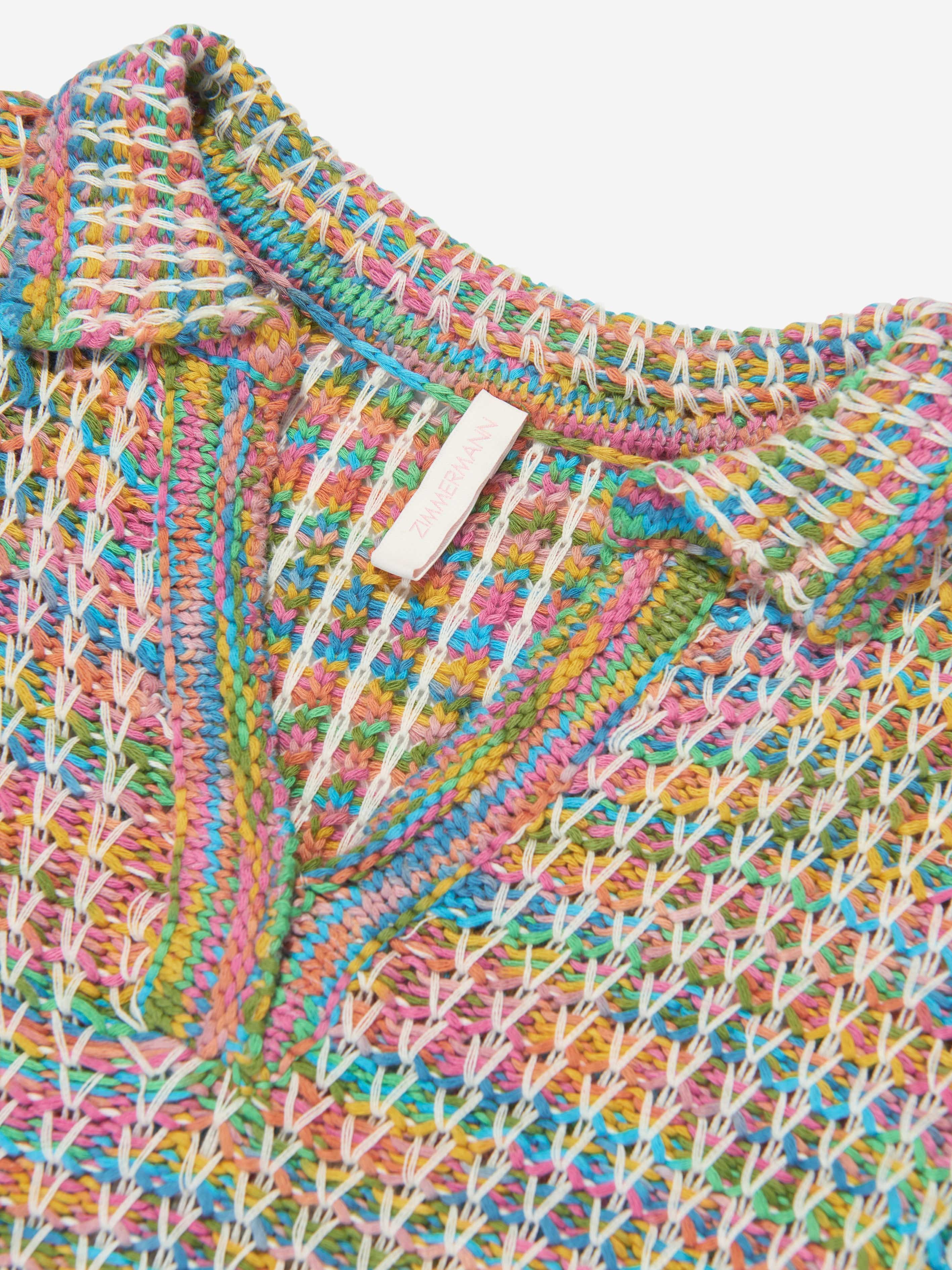 Zimmermann Girls August Textured Knit Polo Shirt in Multicolour