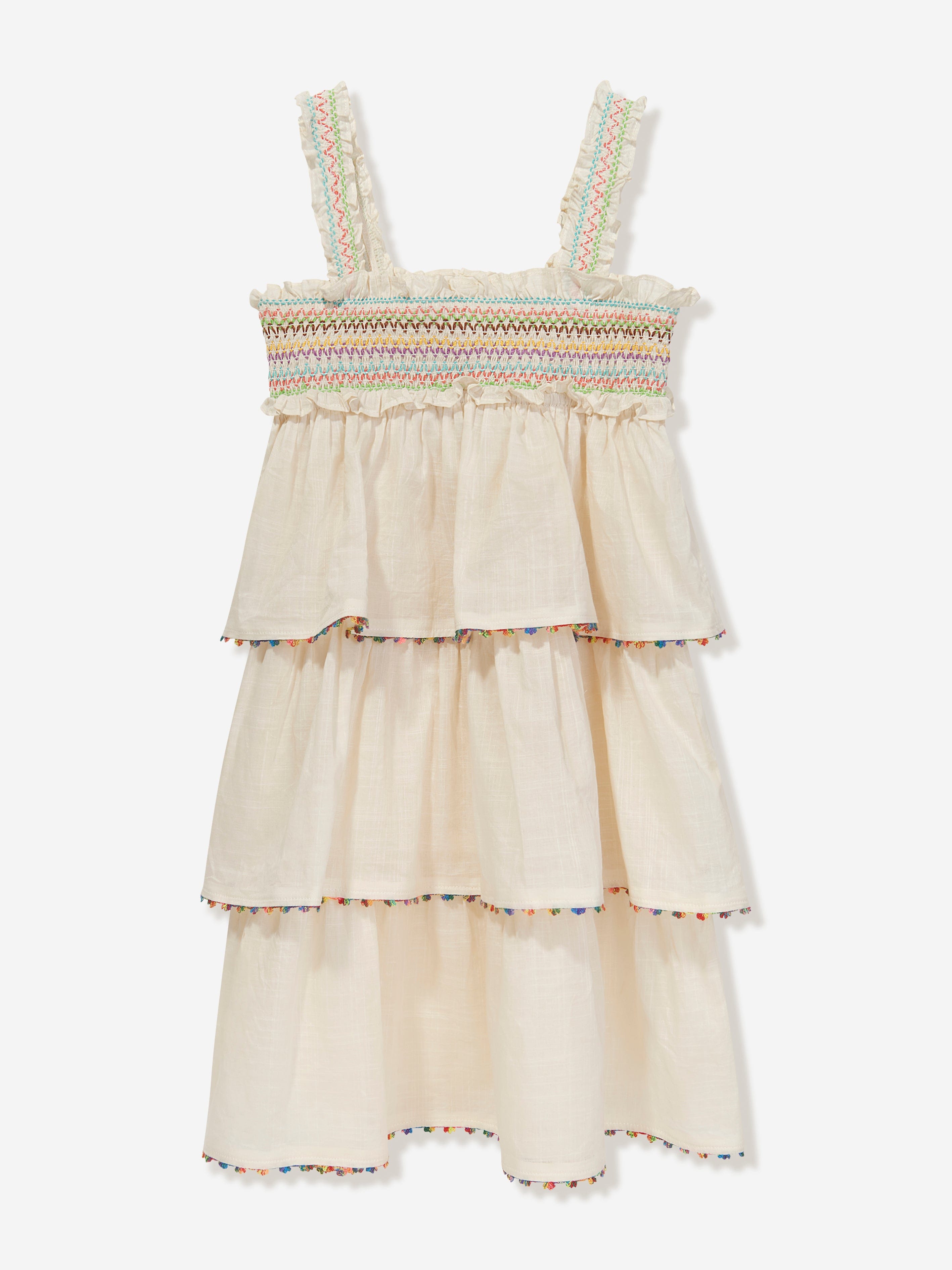 Zimmermann Girls Junie Shirred Dress in Ivory