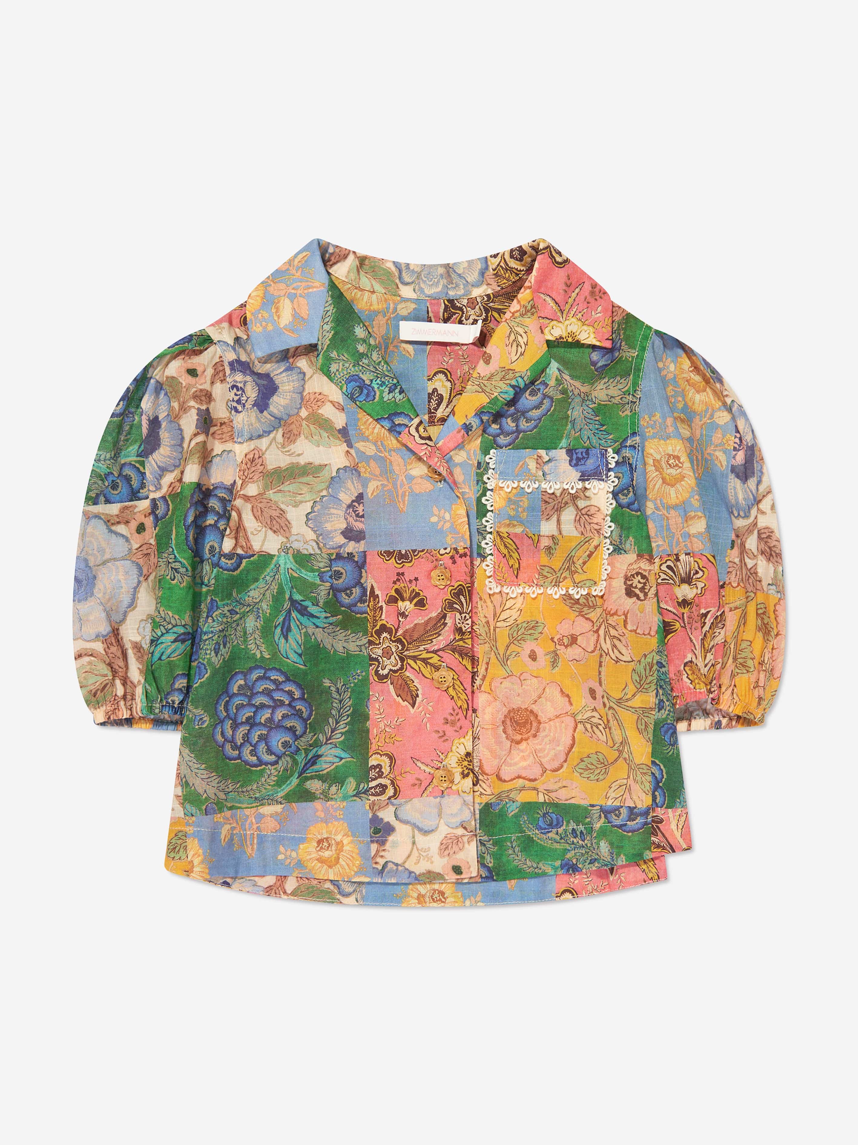 Zimmermann Girls Junie Puff Sleeve Shirt in Multicolour