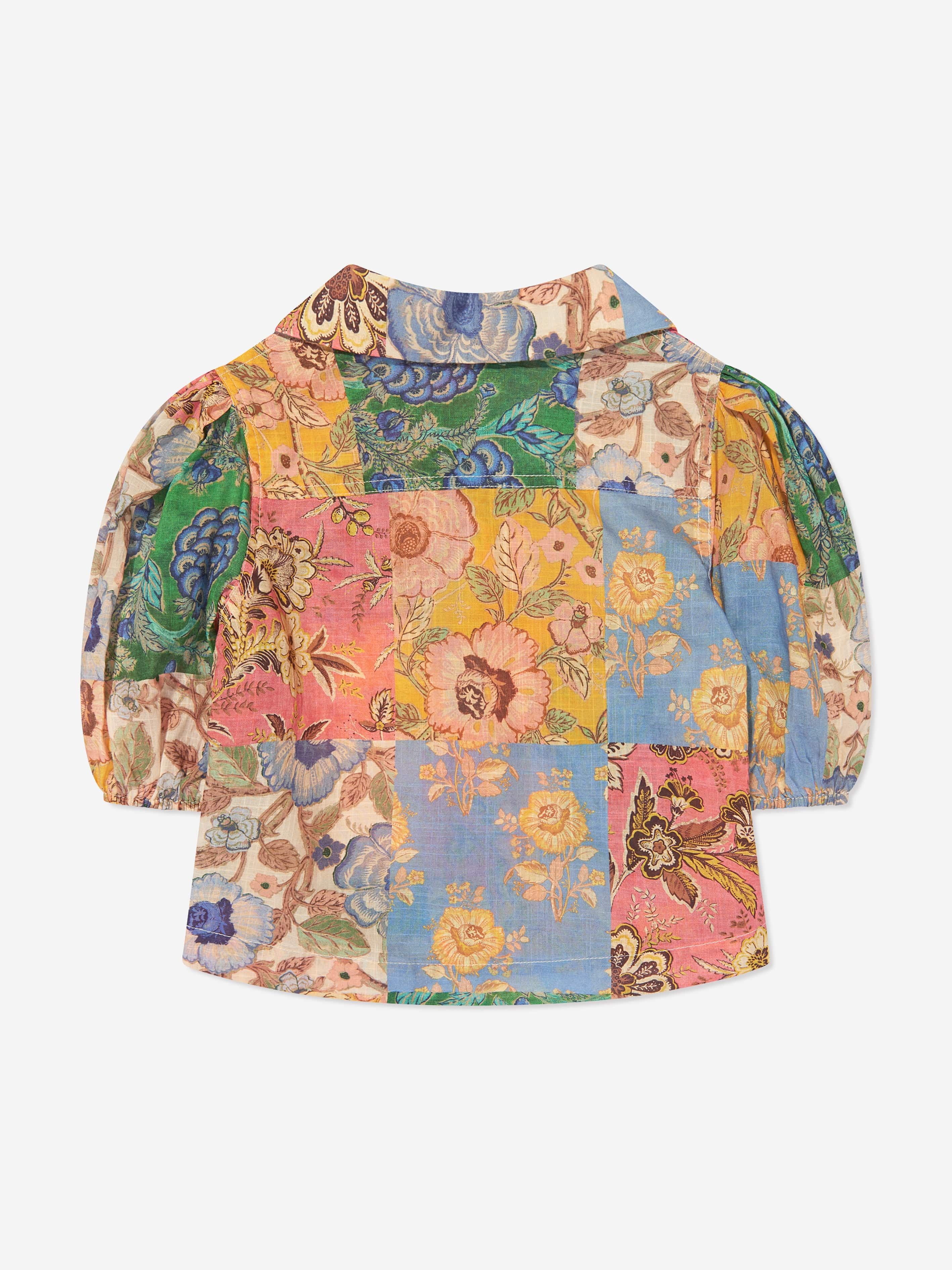 Zimmermann Girls Junie Puff Sleeve Shirt in Multicolour