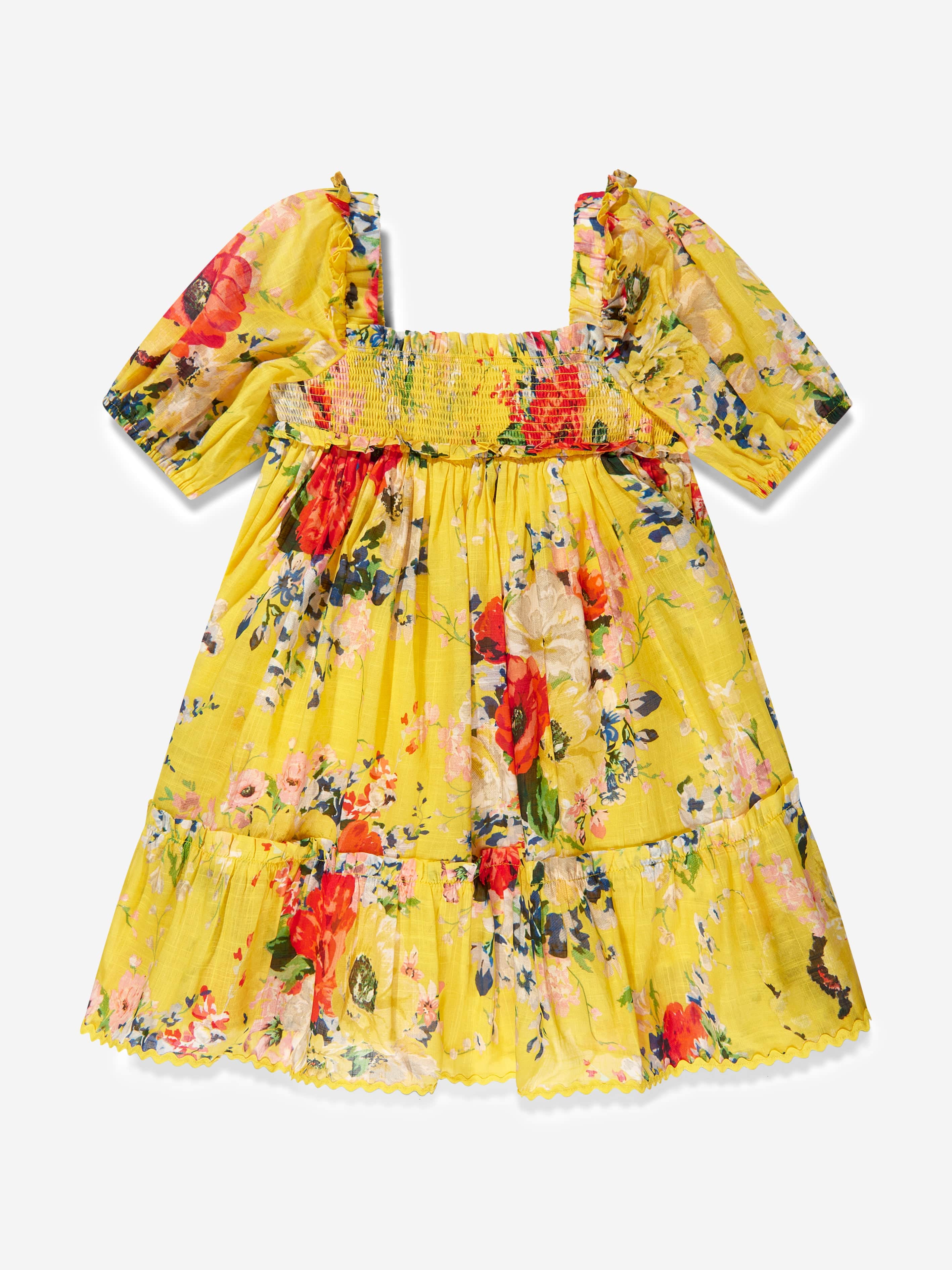 Zimmermann Girls Alight Puff Sleeve Dress in Yellow