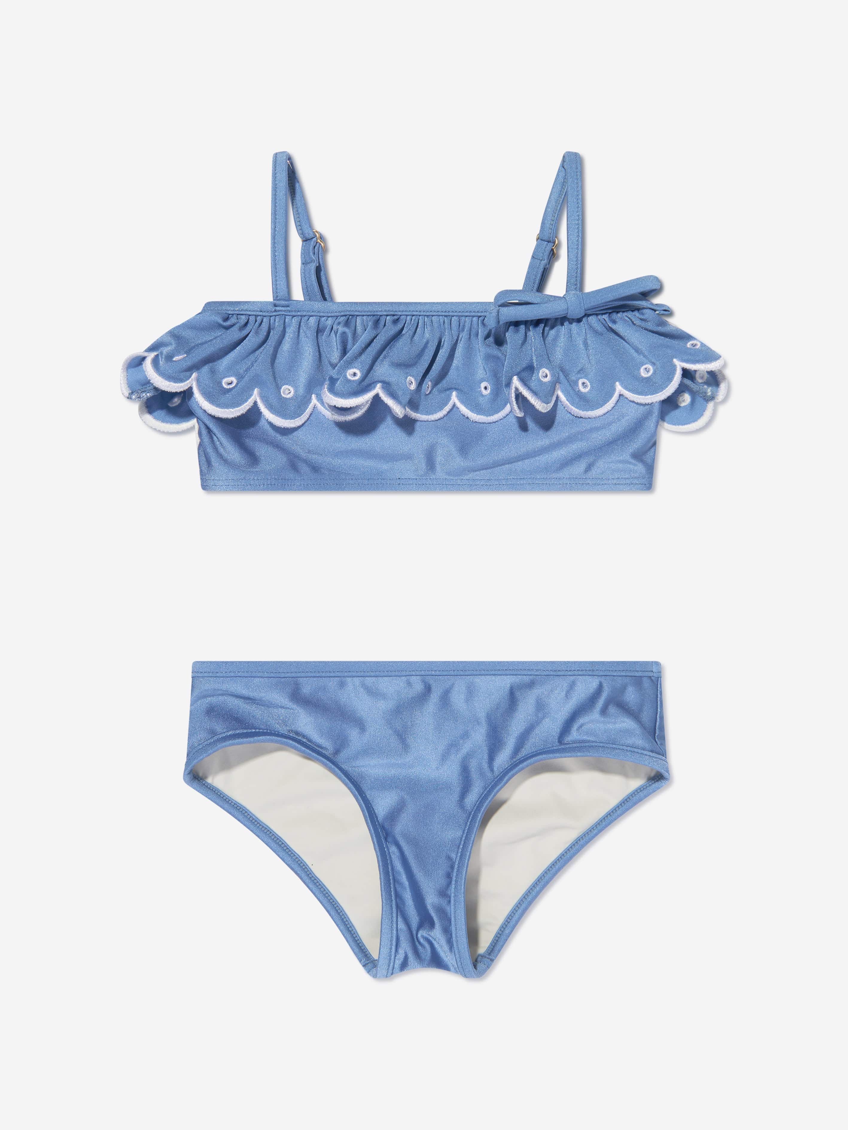 Zimmermann Girls Junie Embroidery Frill Bikini in Blue