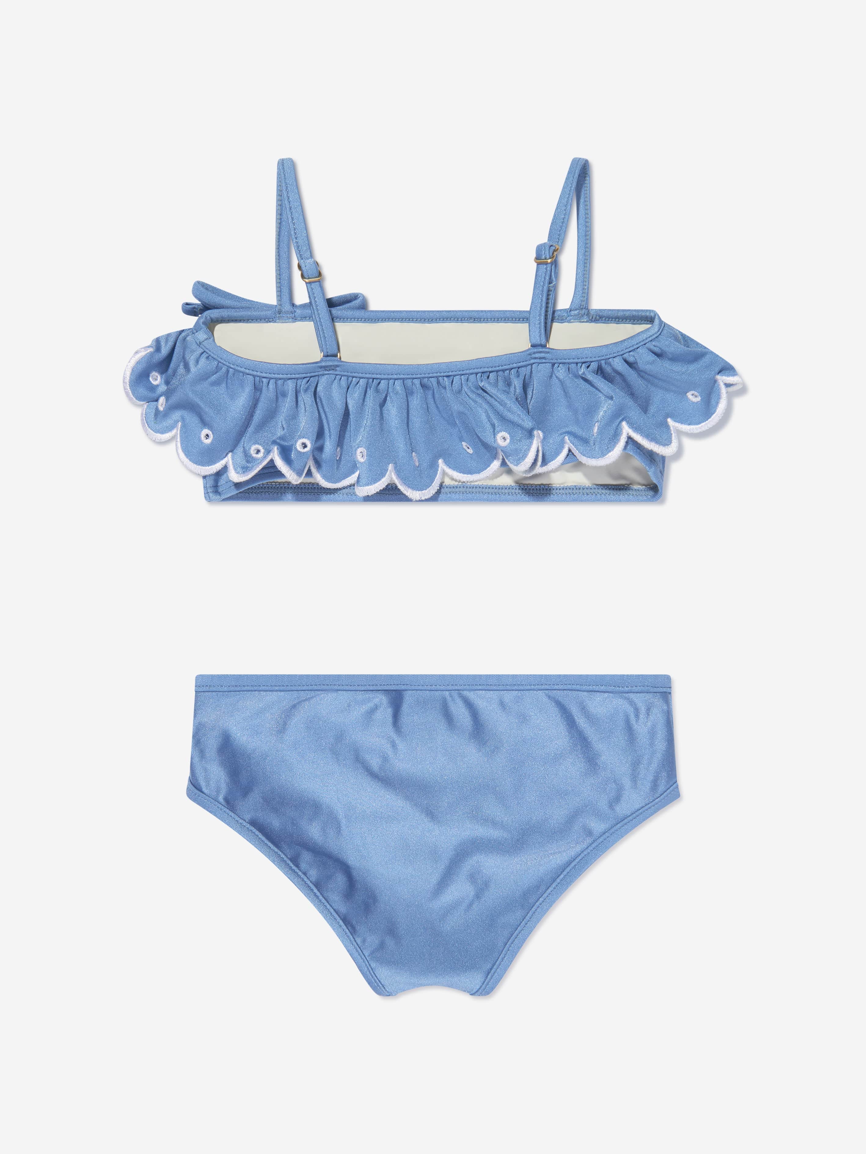 Zimmermann Girls Junie Embroidery Frill Bikini in Blue