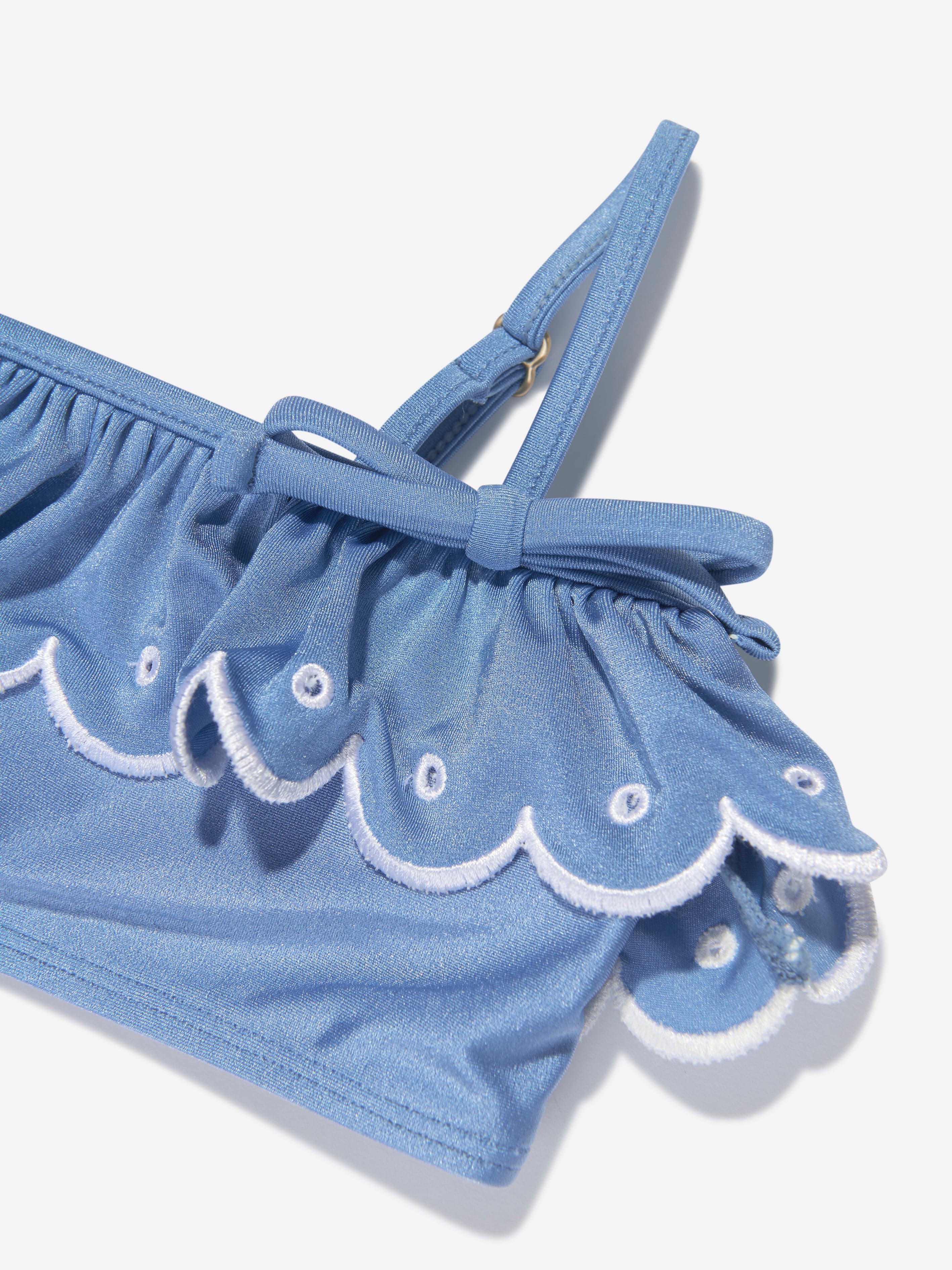 Zimmermann Girls Junie Embroidery Frill Bikini in Blue